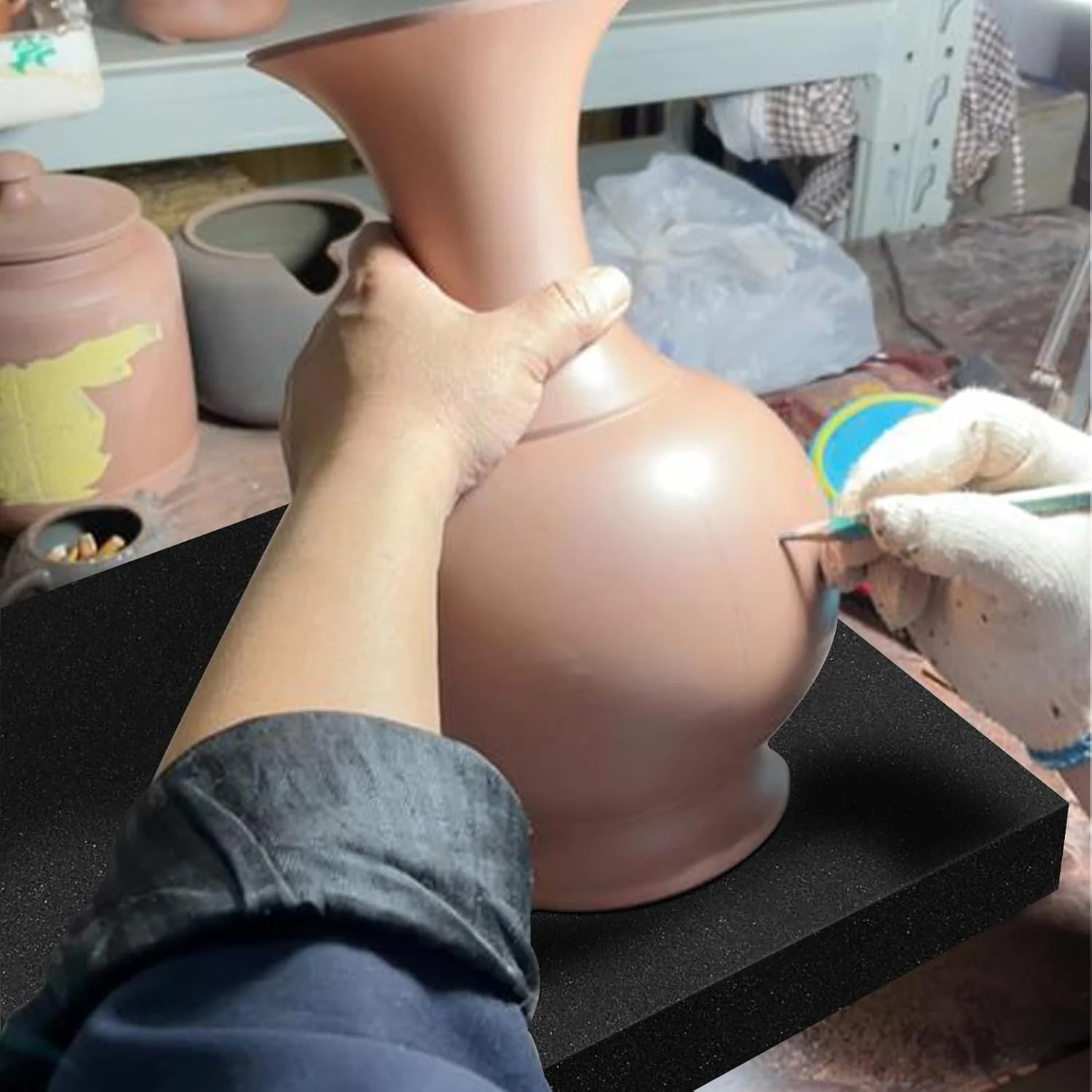 رانر میز فوم سفالگری KIBBEH، ابزار قالب سفالگری، اسفنج های بزرگ سفالگری برای نقاشی سفالگری، لعاب کاری، پرس کردن قالب ها، ساخت کاسه، بشقاب، خلق سرامیک (مشکی)