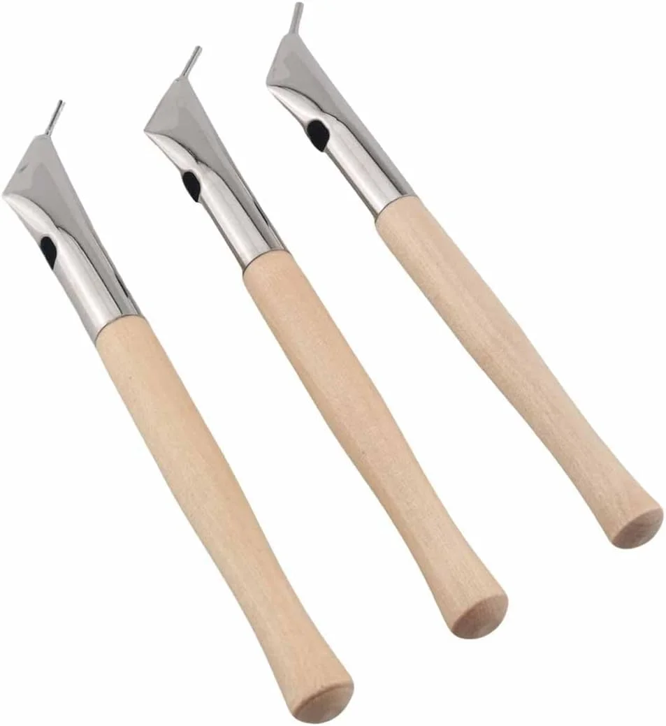 رویوائر، یک ست ابزار هنر سرامیک، قلم باتیک، 3 عدد، رنگ چوب طبیعی با دسته های چوبی، قلم های چاپ باتیک سرامیکی برای نقاشی روی پارچه و ابزارهای طراحی