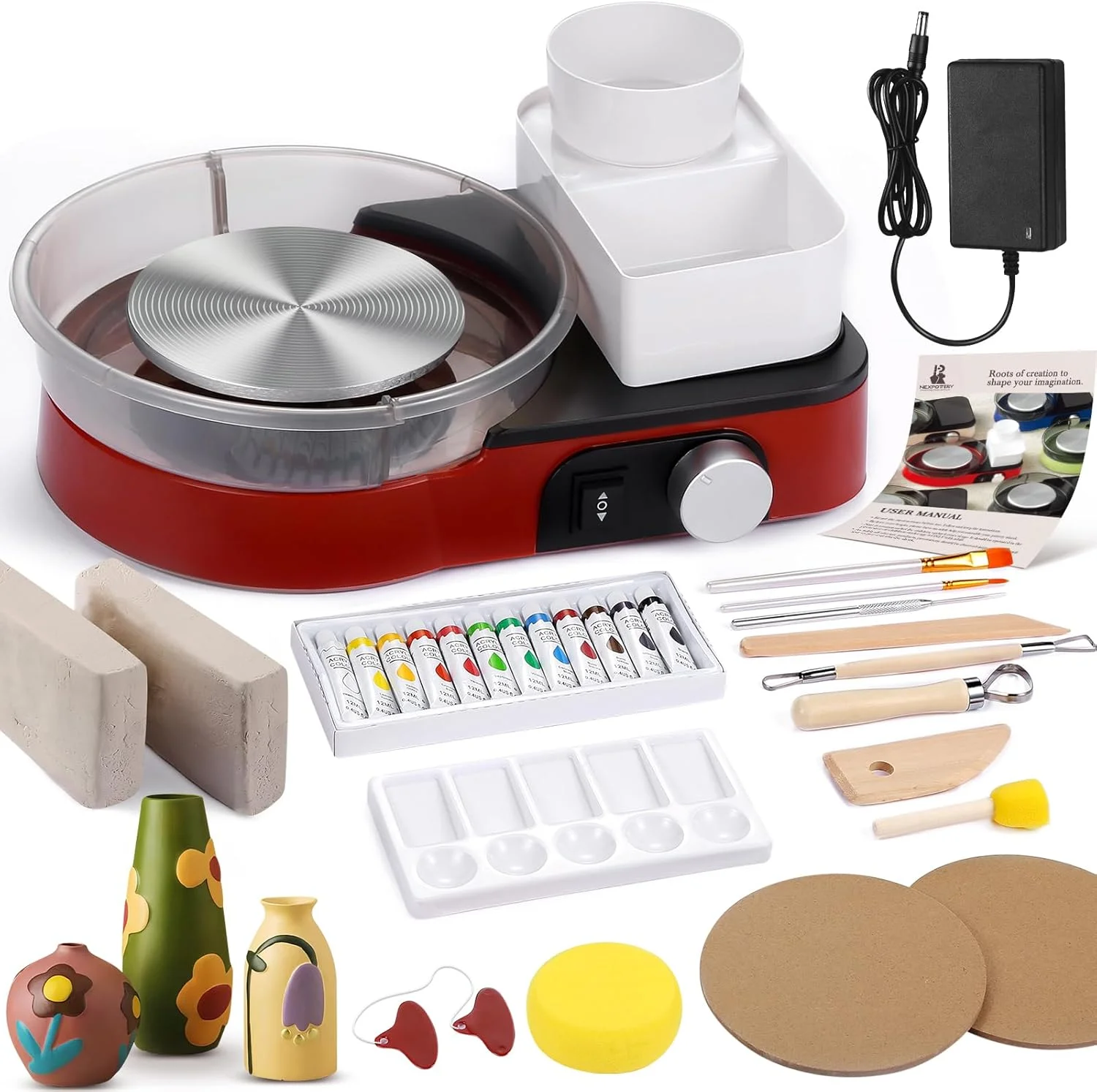 چرخ سفالگری Insnug برای بزرگسالان - کیت کامل ابزار سفالگری برای مبتدیان، صفحه گردان 6 اینچی با چرخش دو طرفه و سرعت قابل تنظیم، 1 کیلوگرم خاک رس خشک شونده در هوا، چرخ سفالگری کوچک با طراحی ذخیره سازی چرخ سفالگری Insnug برای بزرگسالان - کیت کامل ابزار سفالگری برای مبتدیان، صفحه گردان 6 اینچی با چرخش دو طرفه و سرعت قابل تنظیم، 1 کیلوگرم خاک رس خشک شونده در هوا، چرخ سفالگری کوچک با طراحی ذخیره سازی