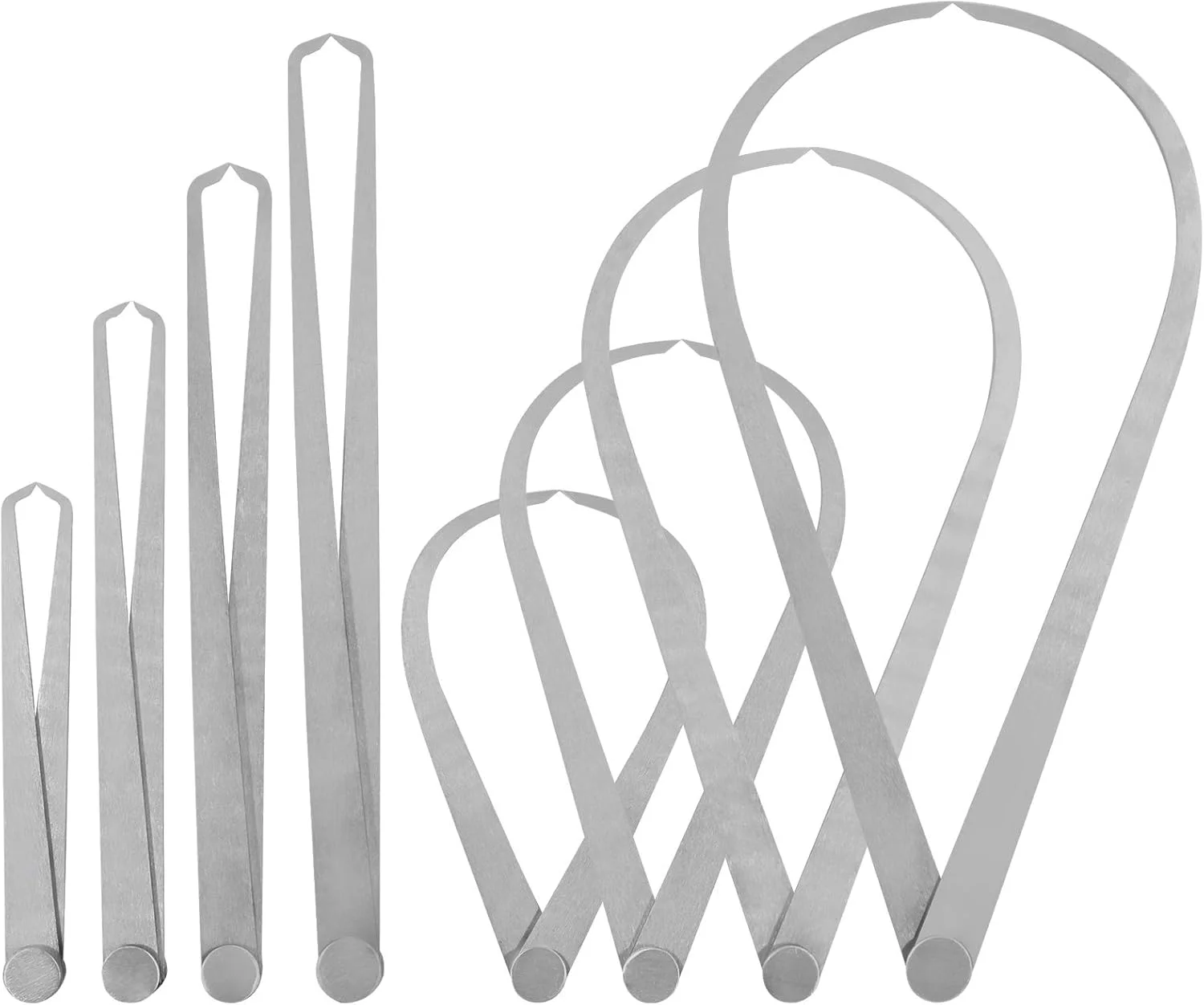 مجموعه 8 عددی ابزار اندازه گیری فلزی با اتصالات ثابت و پایه های خمیده و صاف از جنس استیل ضد زنگ Rustark برای اندازه گیری سفال، خاک رس و مجسمه سازی سرامیکی (12، 10، 8، 4 اینچ)