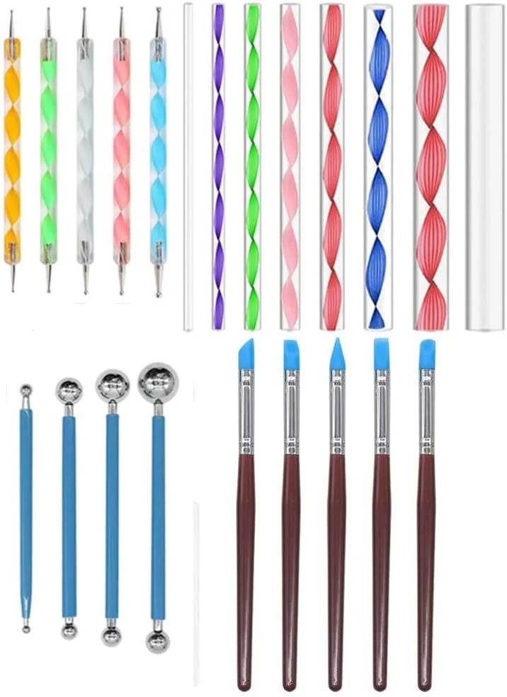 ای شاپینگ مجموعه 22 عددی ابزار نقطه گذاری نقاشی با ماندالا، قلم نقطه گذاری با کیت شابلون ماندالا، قلم توپی، ابزار مجسمه سازی و حکاکی خاک رس برای سفالگری، نقاشی روی سنگ، رنگ آمیزی، طراحی هنری