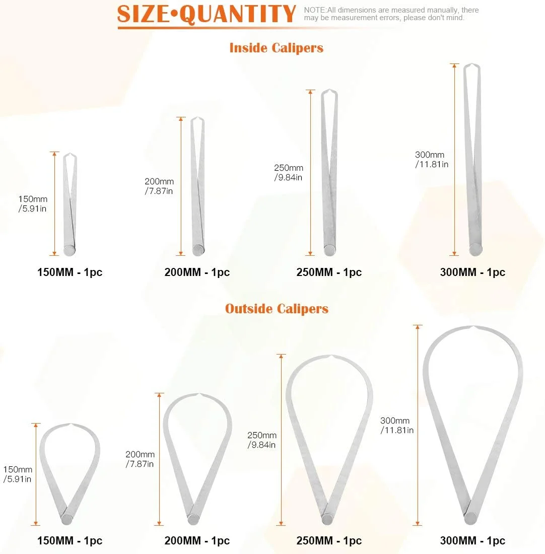 مجموعه 8 عددی ابزار اندازه گیری فلزی با اتصالات ثابت و پایه های خمیده و صاف از جنس استیل ضد زنگ Rustark برای اندازه گیری سفال، خاک رس و مجسمه سازی سرامیکی (12، 10، 8، 4 اینچ)