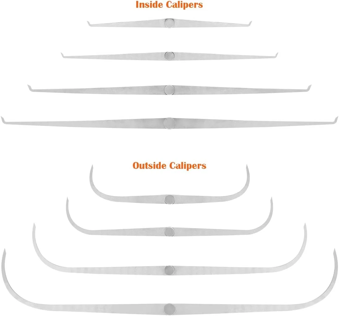 مجموعه 8 عددی ابزار اندازه گیری فلزی با اتصالات ثابت و پایه های خمیده و صاف از جنس استیل ضد زنگ Rustark برای اندازه گیری سفال، خاک رس و مجسمه سازی سرامیکی (12، 10، 8، 4 اینچ)