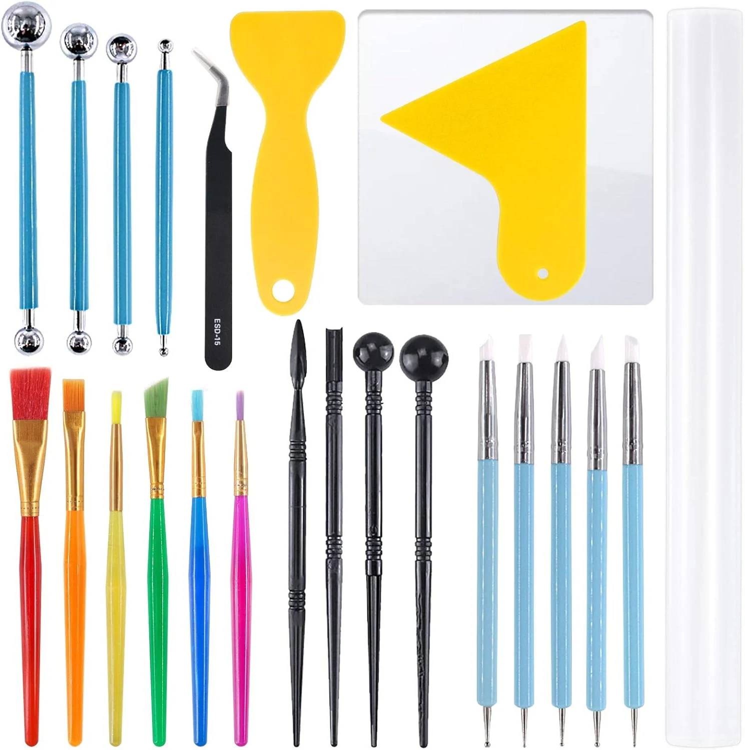 ابزار سفالگری پلیمری Rustark، مجموعه 24 عددی ابزار مجسمه سازی شامل قلم های نوک لاستیکی، قلم توپی، ابزار مدل سازی سفالگری برای مجسمه سازی سفال، نقاشی روی سنگ، حکاکی هنری و برجسته سازی ابزار سفالگری پلیمری Rustark، مجموعه 24 عددی ابزار مجسمه سازی شامل قلم های نوک لاستیکی، قلم توپی، ابزار مدل سازی سفالگری برای مجسمه سازی سفال، نقاشی روی سنگ، حکاکی هنری و برجسته سازی