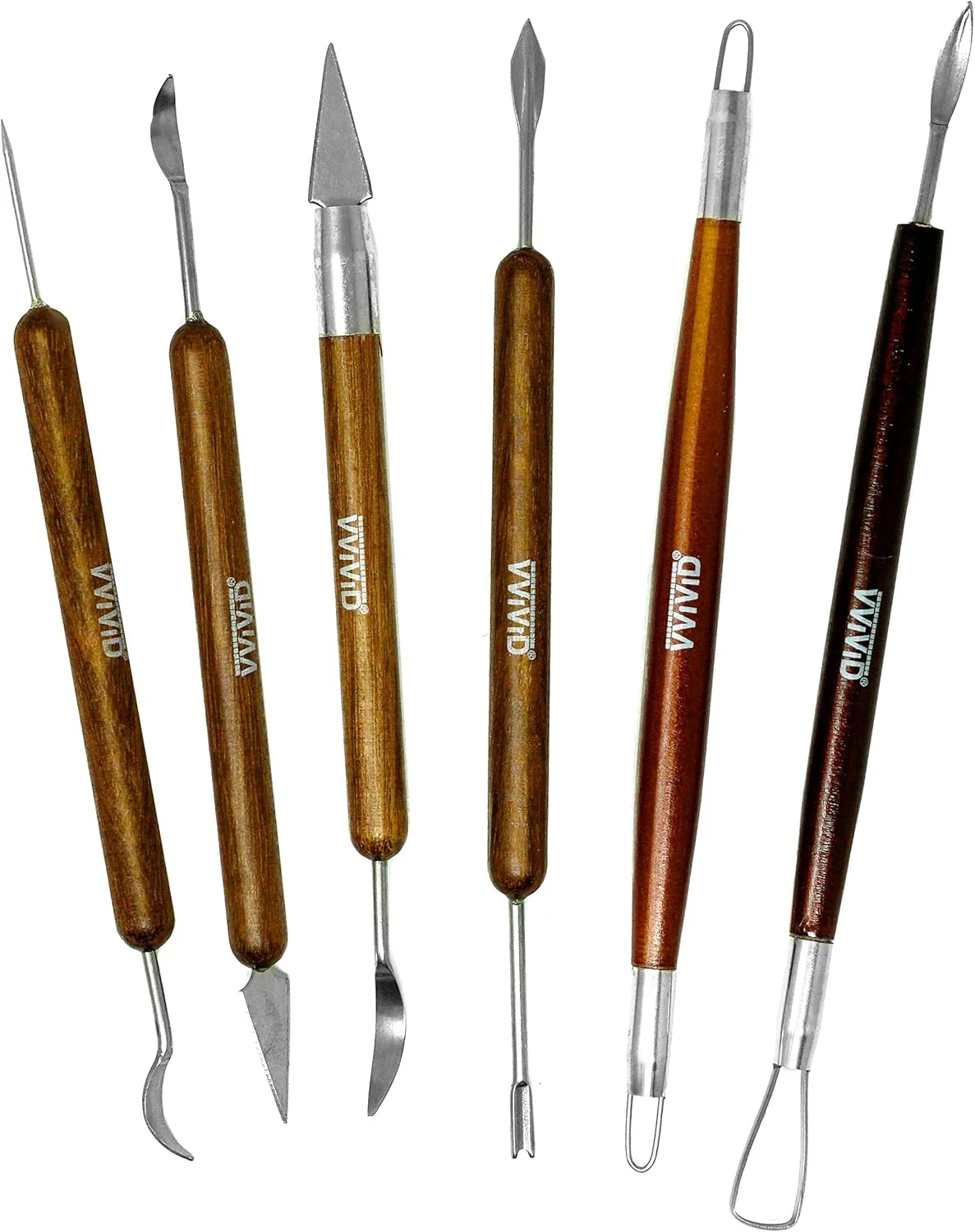 ست ابزار مجسمه سازی و سفالگری ویوید اسکالپت 6 تکه دو طرفه با دسته چوبی