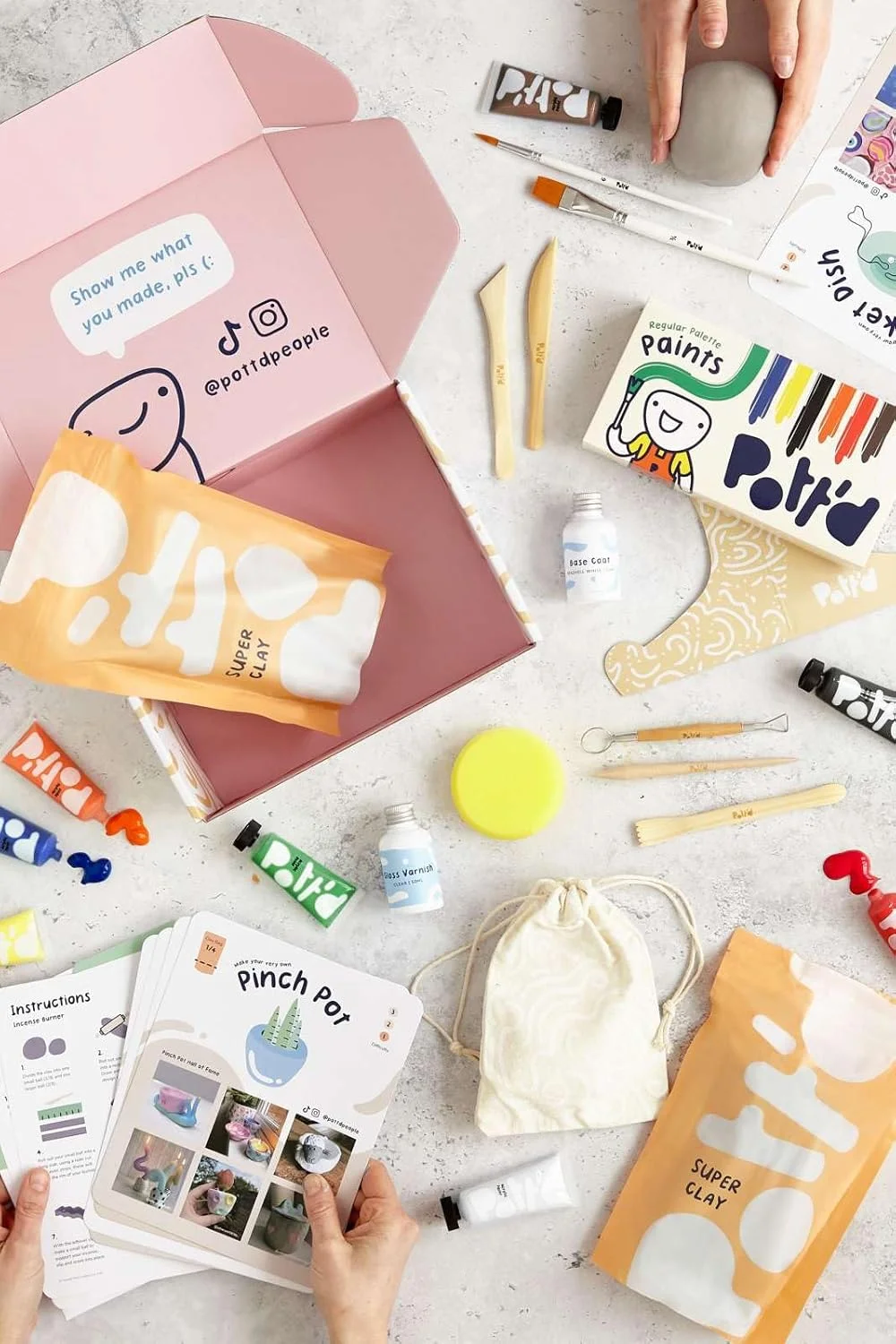 Pott'd™ Home Air-Dry Clay Pottery Kit for Beginners. Kit Includes: Air-Dry Clay, Tools, Paints, Brushes, Sealant, How-to-Guide - Regular Paints