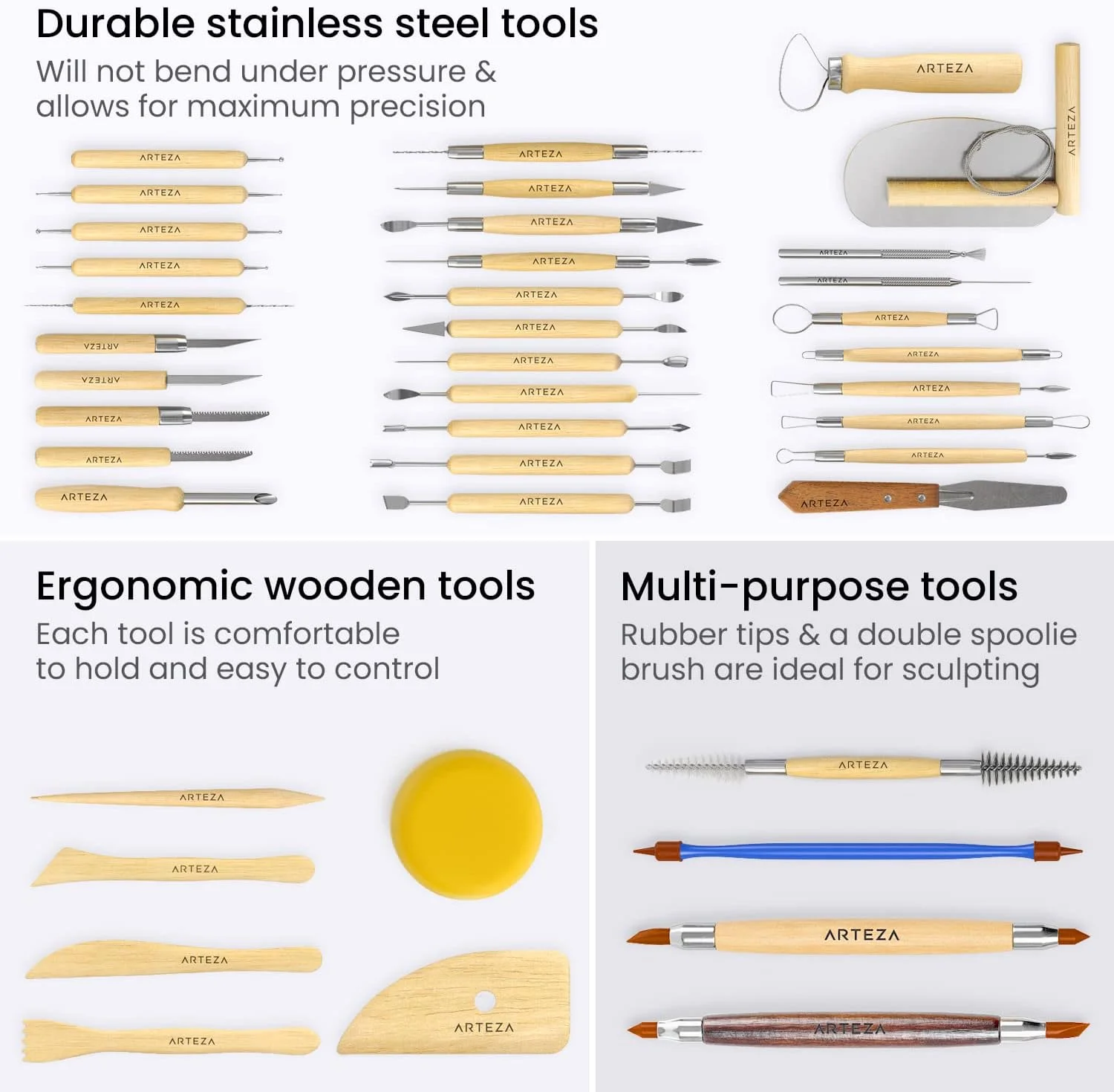 ابزار مجسمه سازی سفال و خاک رس آرتیزا (مجموعه 42 عددی)