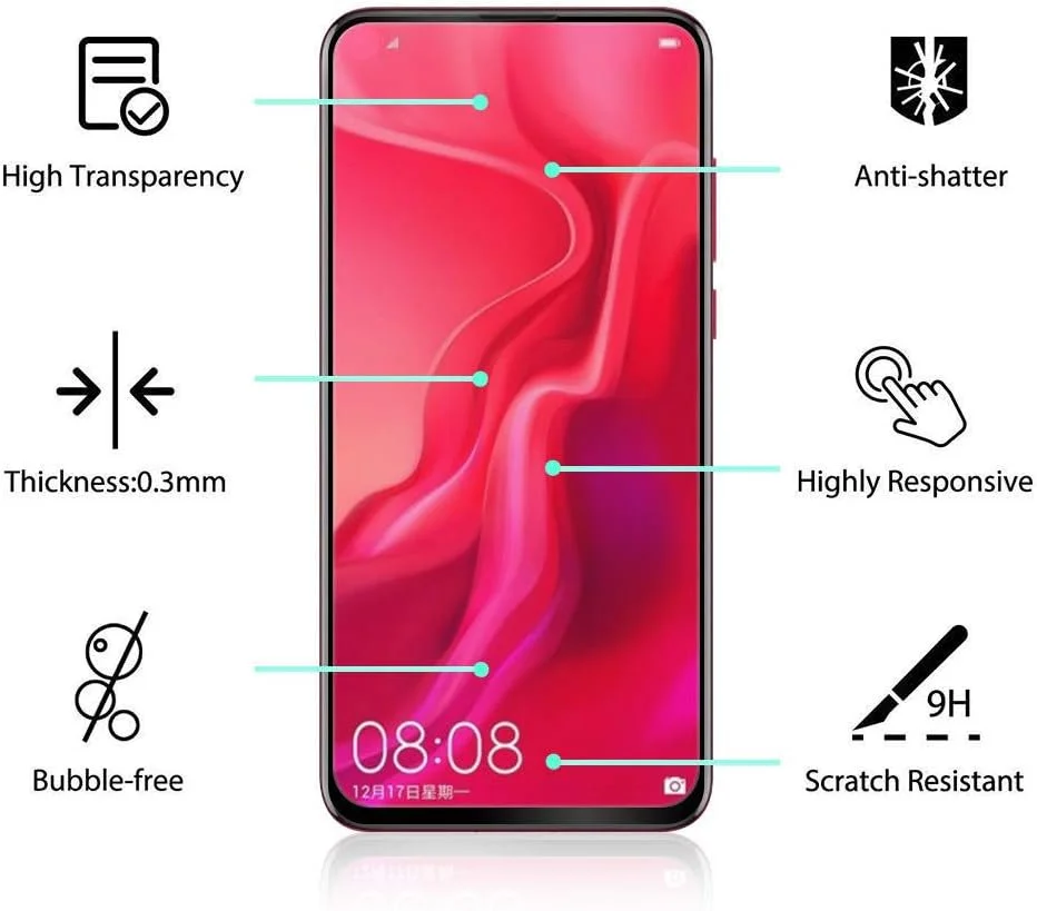 بسته 3 عددی محافظ صفحه نمایش شیشه ای حرارت دیده 5D کامل MIBQM برای Huawei P Smart Plus 2019، محافظ صفحه نمایش Huawei P Smart Z برای P Smart 2019 - Huawei P Smart Plus