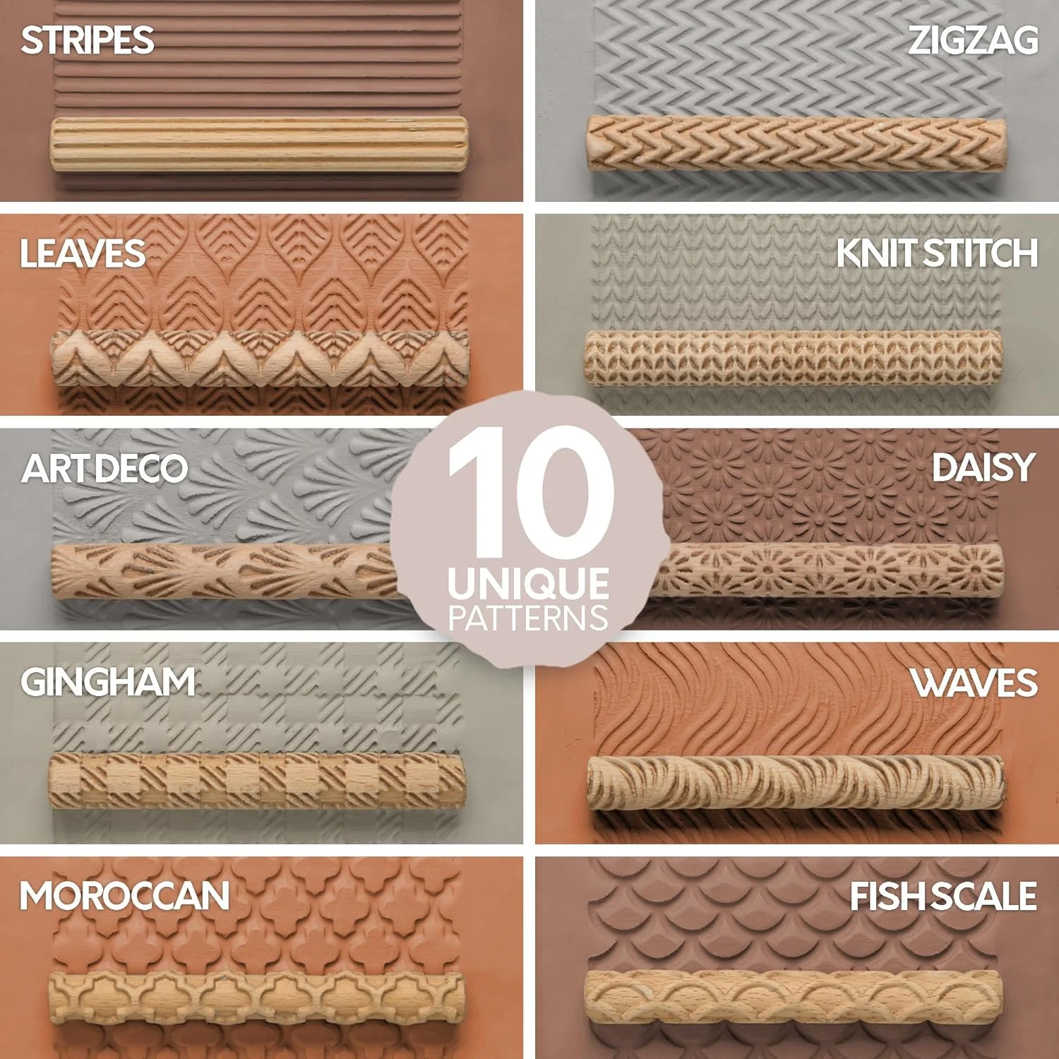 غلتک های بافت سفالی Byllstore | بسته 10 عددی | 12.7 سانتی متر در 1.65 سانتی متر | ابزار سفالگری ممتاز غلتک های بافت سفالی Byllstore | بسته 10 عددی | 12.7 سانتی متر در 1.65 سانتی متر | ابزار سفالگری ممتاز