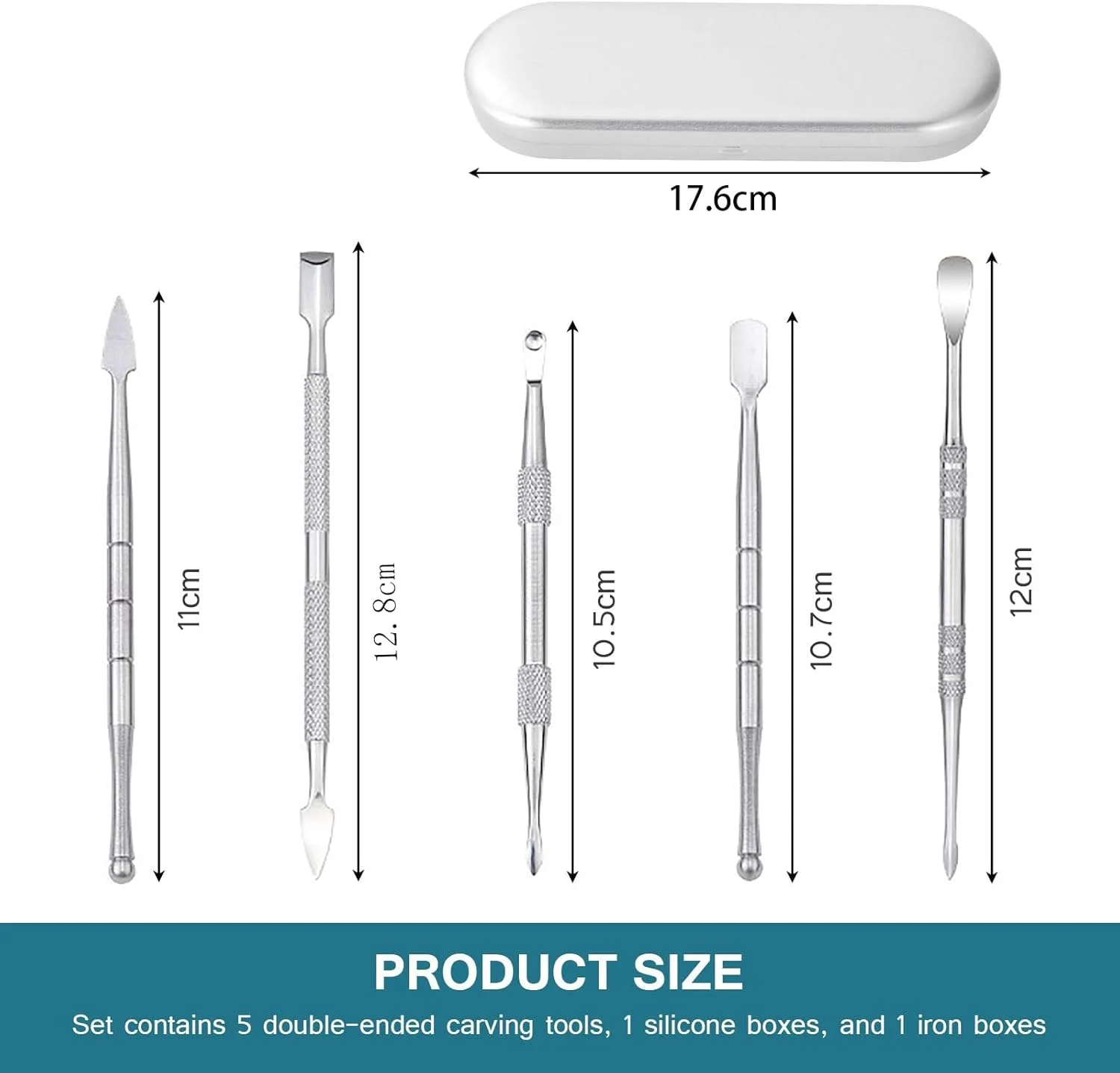 ابزار حکاکی موم Qinsky، استیل ضد زنگ، 5 تکه، ابزار حکاکی موم دو طرفه، ابزار حکاکی خاک رس سفالی، ابزار حکاکی موم دو سر برای موم، مجسمه ها، سرامیک رسی