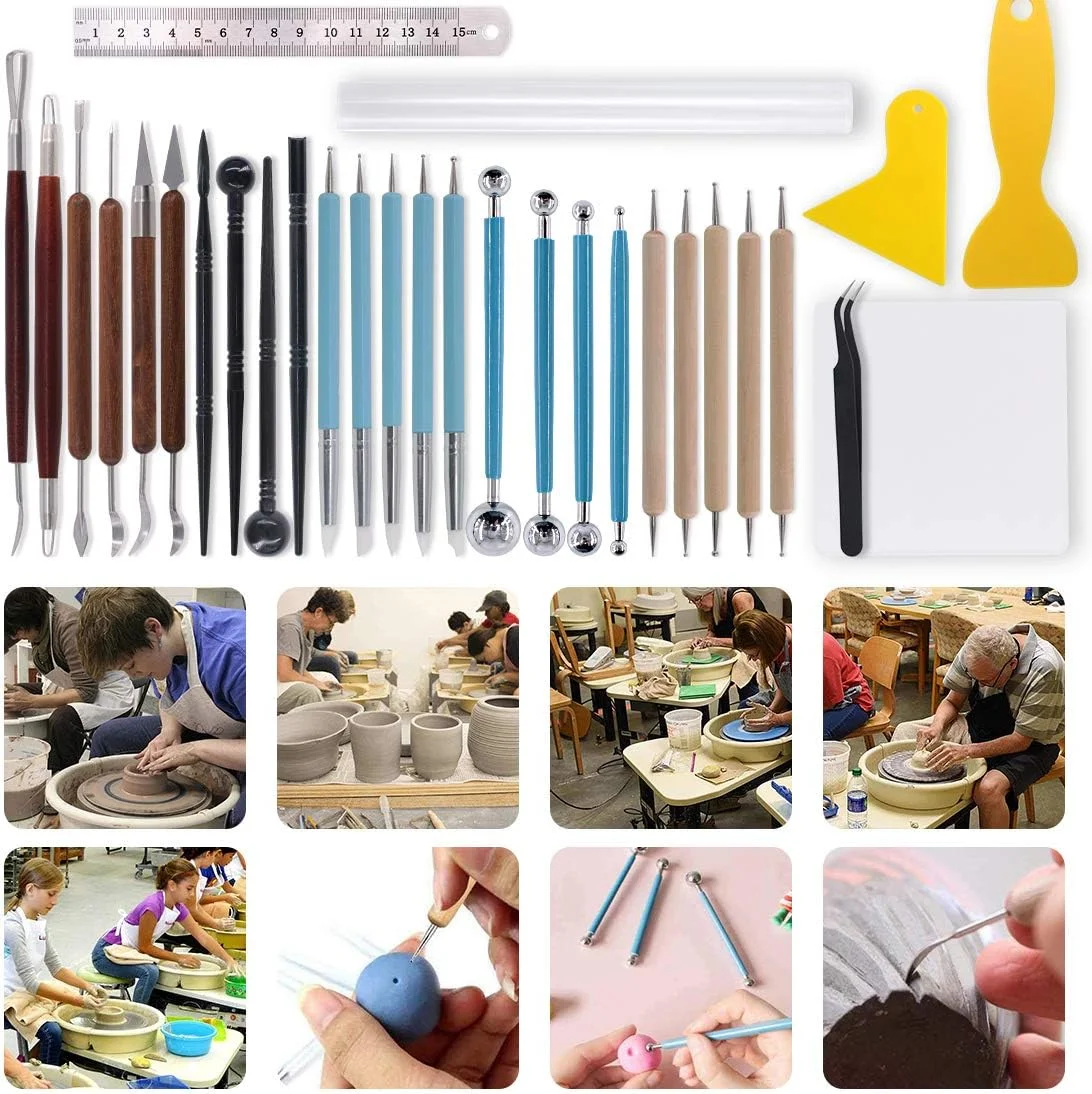 مجموعه 30 عددی ابزار مجسمه سازی خمیر پلیمری Keadic برای تزئین فوندانت کیک، طراحی ناخن، صنایع دستی سفالی و سایر صنایع دستی DIY
