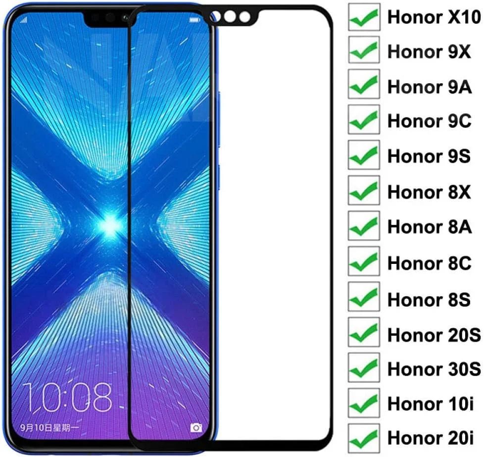 MIBQM Pack of 3 9D Protective Glass for Huawei Honor 9X 9A 9C 9S X10 8X 8A 8C 8S 20S 30S 9i 10i 20i Tempered Screen Protector