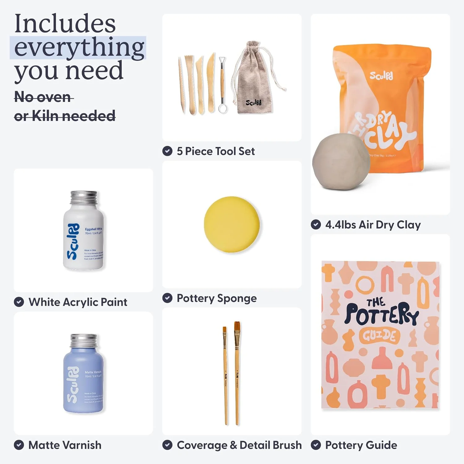 کیت سفالگری Sculpd برای مبتدیان - شامل لاک مات، مجموعه ابزار، قلم مو و راهنمای گام به گام - کیت خاک رس خشک شونده در هوا برای دو بزرگسال کیت سفالگری Sculpd برای مبتدیان - شامل لاک مات، مجموعه ابزار، قلم مو و راهنمای گام به گام - کیت خاک رس خشک شونده در هوا برای دو بزرگسال