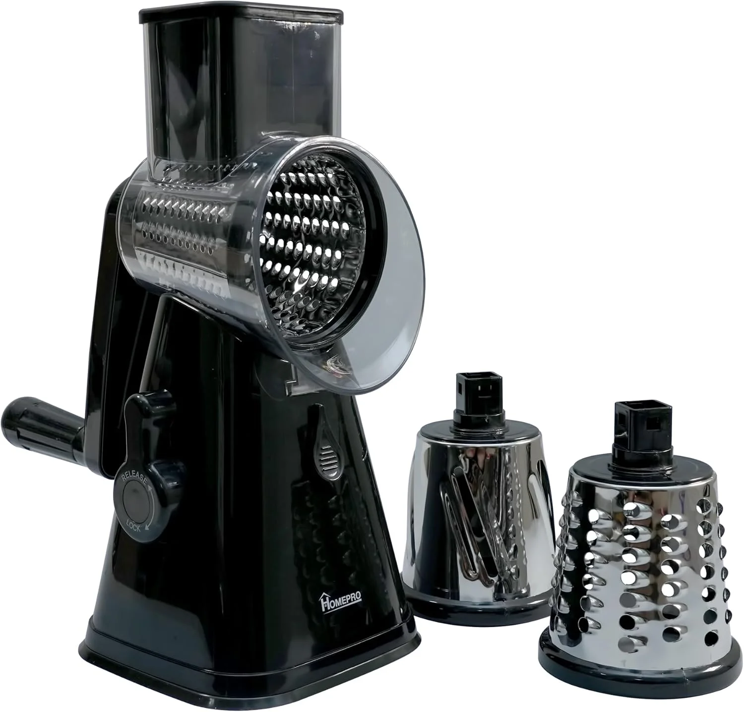 اسلایسر میوه و سبزیجات HOMEPRO با ارزش بهتر برای زندگی بهتر، دارای 3 تیغه چرخشی استیل ضد زنگ، چند منظوره، اسلایسر گرد پنیر و سبزیجات، آسیاب دستی و ایمن (مشکی) اسلایسر میوه و سبزیجات HOMEPRO با ارزش بهتر برای زندگی بهتر، دارای 3 تیغه چرخشی استیل ضد زنگ، چند منظوره، اسلایسر گرد پنیر و سبزیجات، آسیاب دستی و ایمن (مشکی)