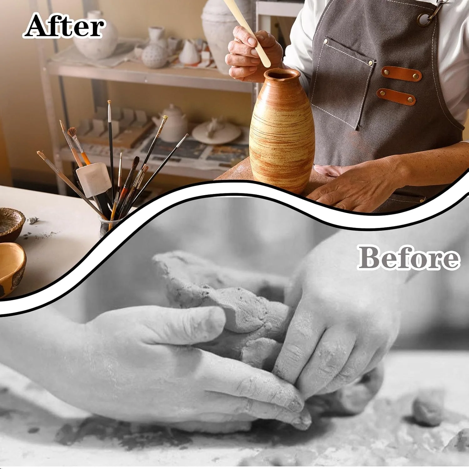 مجموعه 10 عددی ابزار مجسمه سازی سفالی چوبی LLOUSSAK، ابزار مدل سازی سفالی دو سر صاف 6.2 اینچی، کیت ابزار سفالگری چوبی، ابزار مجسمه سازی خمیر پلیمری برای حکاکی و جزئیات سرامیک و صابون