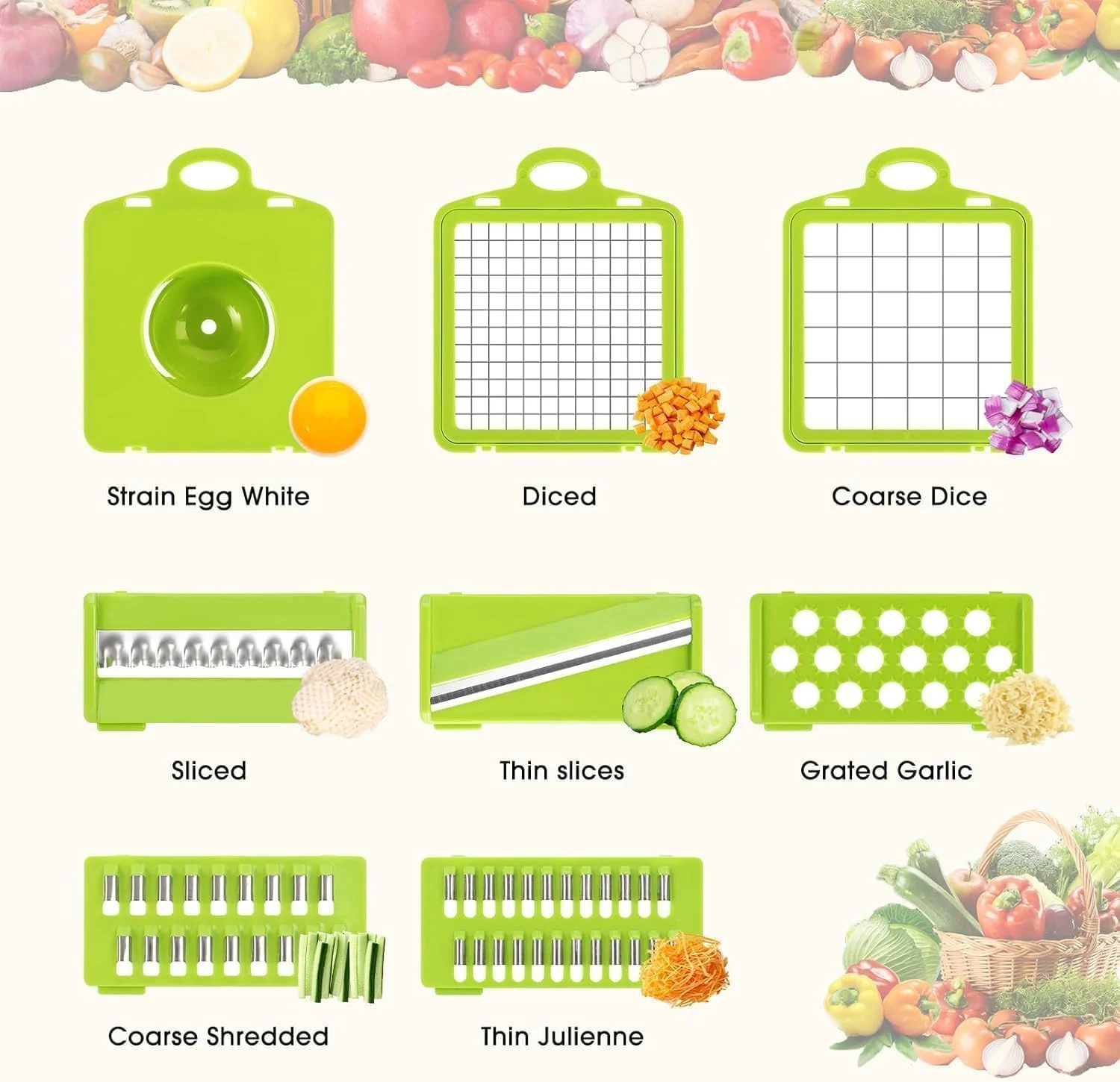 خردکن و اسلایسر سبزیجات 16 در 1 هومیوا، خردکن چند منظوره مواد غذایی با ظرف و سبد آبکش برای آشپزخانه، ست ابزار خردکن پیاز و سالاد (سبز) خردکن و اسلایسر سبزیجات 16 در 1 هومیوا، خردکن چند منظوره مواد غذایی با ظرف و سبد آبکش برای آشپزخانه، ست ابزار خردکن پیاز و سالاد (سبز)