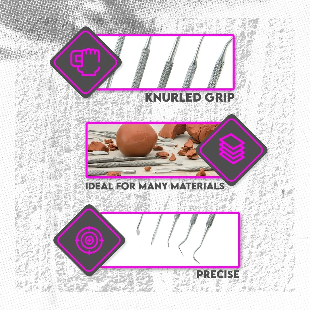 مجموعه 12 عددی ابزارهای حکاکی موم از جنس استیل ضد زنگ، ابزارهای مجسمه سازی موم و رس، کیت حکاکی دو سر برای مدل سازی، مجسمه سازی و شکل دهی، نقره ای - DD312