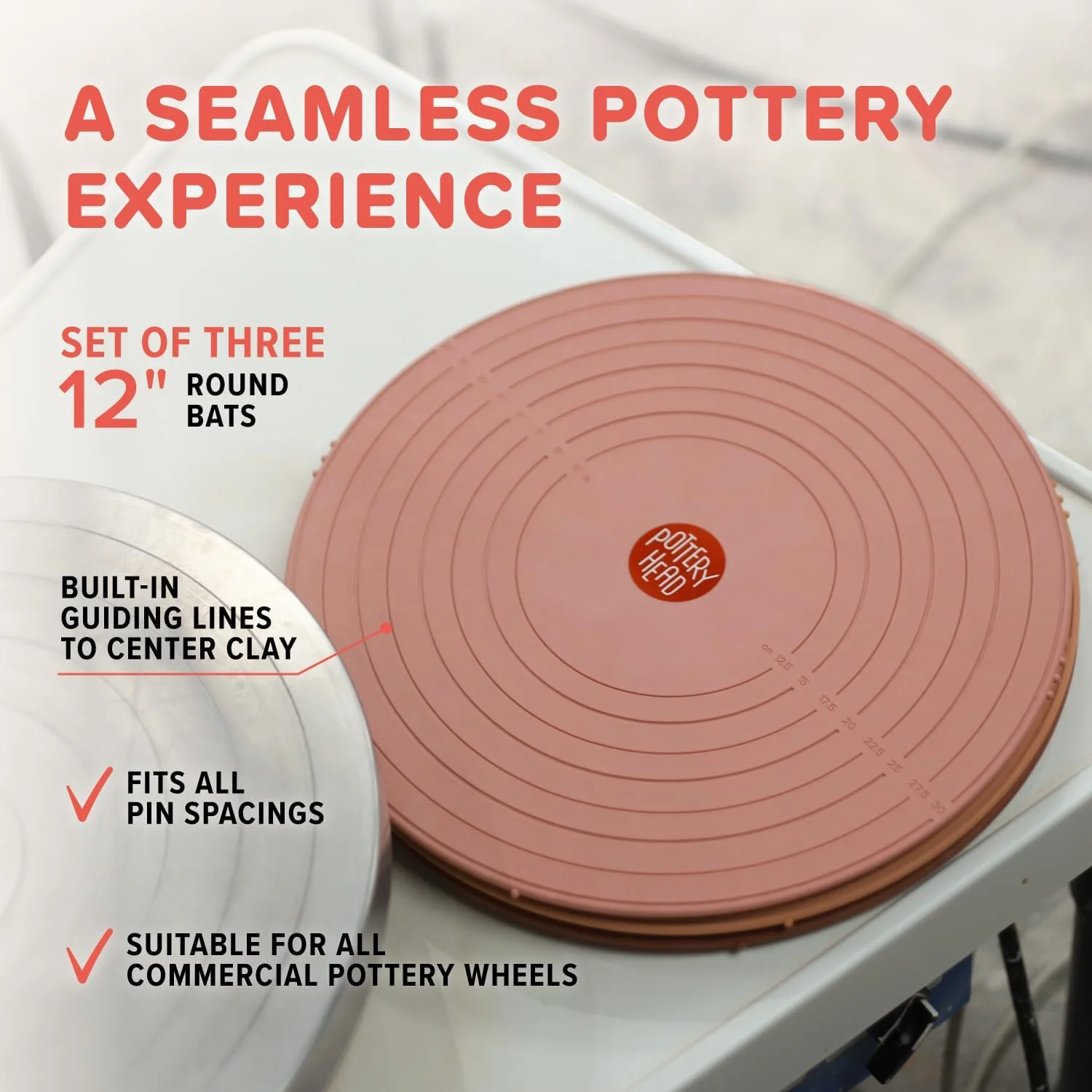 صفحه سرامیکی چرخ سفالگری - ست 3 تایی گرد 12 اینچی با خطوط راهنما - ابزار سفالی، ابزار سرامیکی و لوازم جانبی چرخ سفالگری - صفحات سفالی جهانی برای شکل دهی