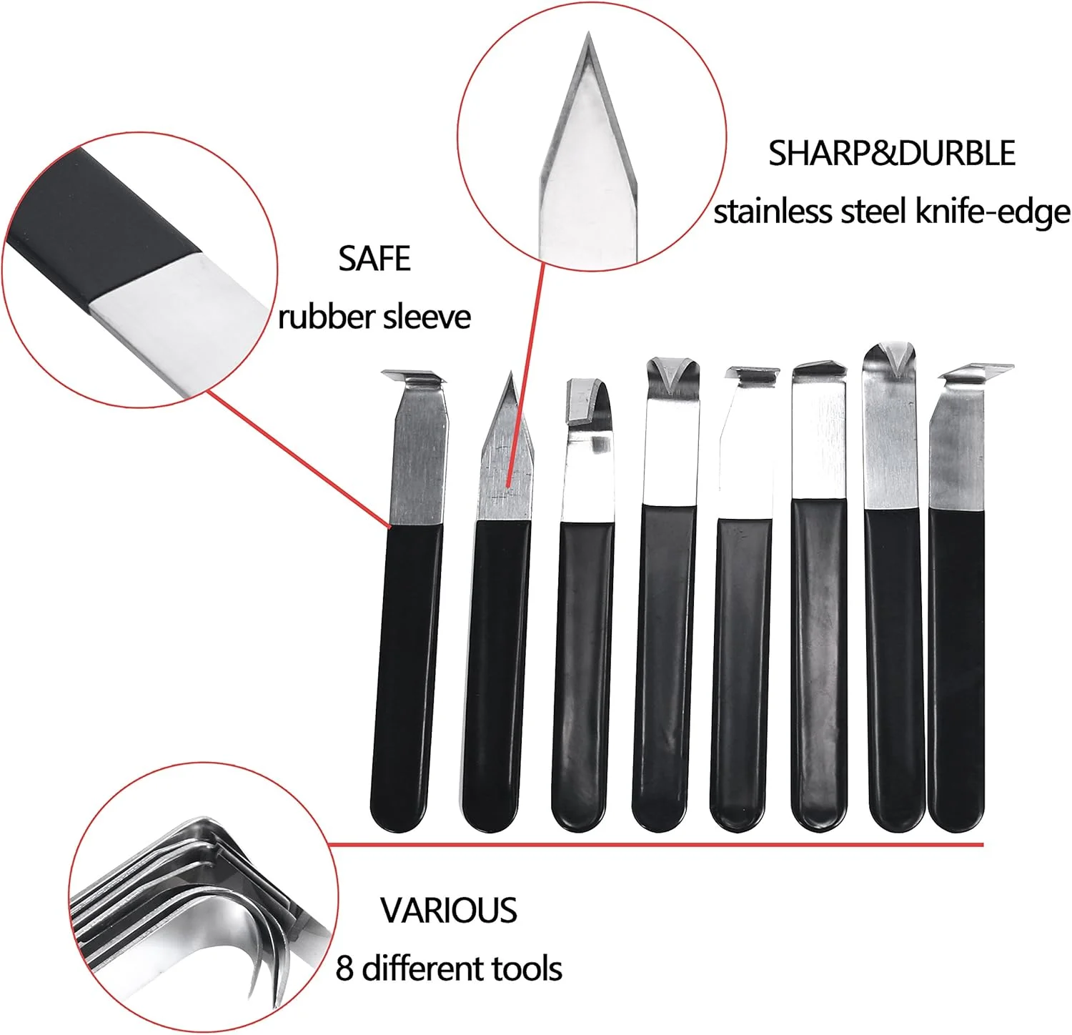 مجموعه 8 عددی ابزار سفالگری YaeTek از جنس استیل ضد زنگ، شامل 8 مدل چاقوی حکاکی و شکل دهی، ابزار دستی مجسمه سازی و پرداخت کاری خاک رس، مناسب هنرمندان برای حکاکی، مجسمه سازی، شکل دهی و مدل سازی مجموعه 8 عددی ابزار سفالگری YaeTek از جنس استیل ضد زنگ، شامل 8 مدل چاقوی حکاکی و شکل دهی، ابزار دستی مجسمه سازی و پرداخت کاری خاک رس، مناسب هنرمندان برای حکاکی، مجسمه سازی، شکل دهی و مدل سازی