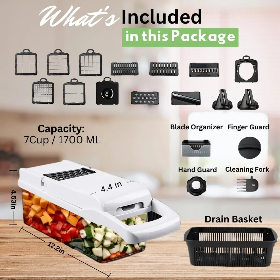 خردکن سبزیجات 22 در 1 هارتلی (مِفْرَمَة) با 13 تیغه، خردکن پیاز، برش دهنده تخم مرغ و ماندولین، خردکن سبزیجات با ظرف - لوازم ضروری آشپزخانه برای آماده سازی غذا و سهولت پخت و پز