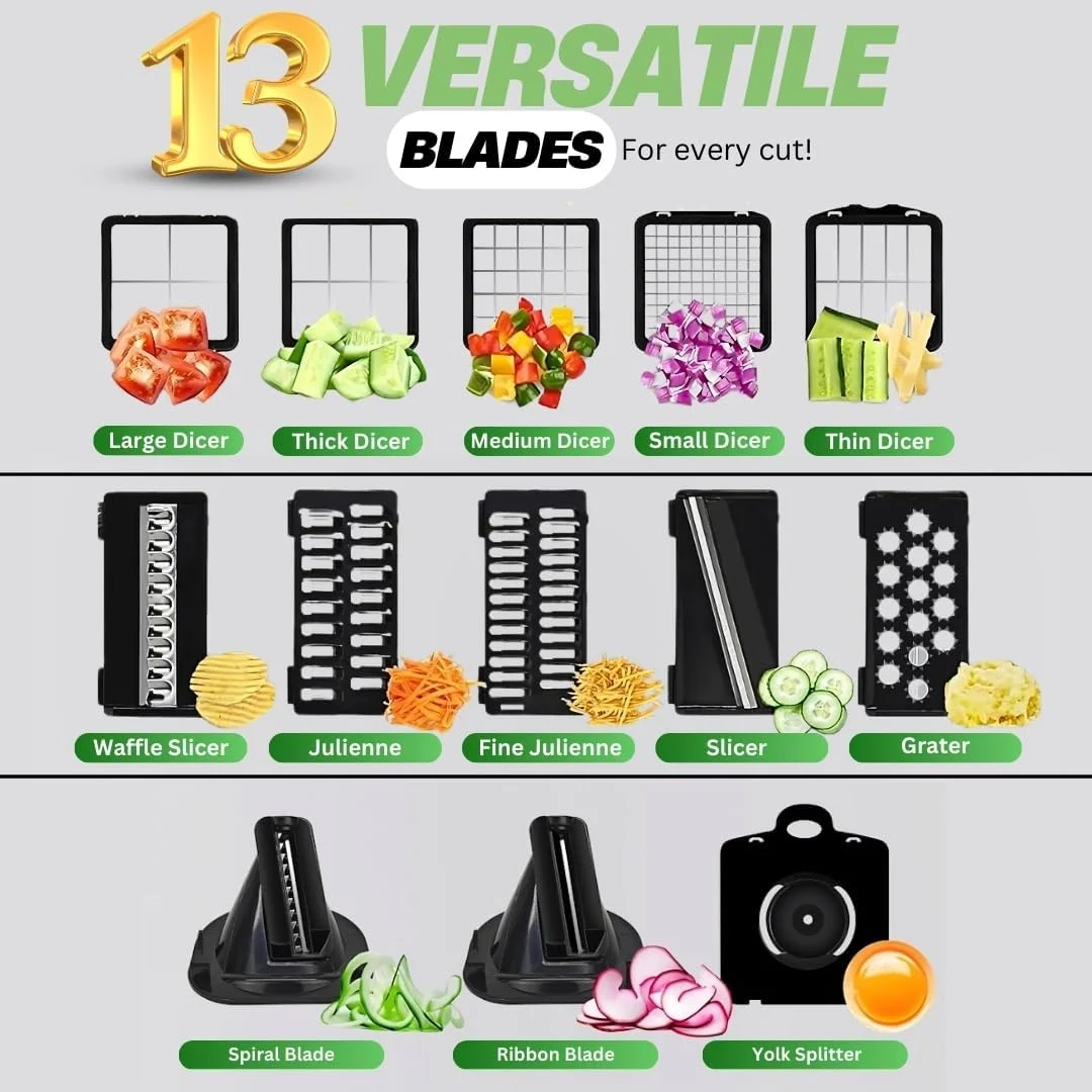 خردکن سبزیجات 22 در 1 هارتلی (مِفْرَمَة) با 13 تیغه، خردکن پیاز، برش دهنده تخم مرغ و ماندولین، خردکن سبزیجات با ظرف - لوازم ضروری آشپزخانه برای آماده سازی غذا و سهولت پخت و پز