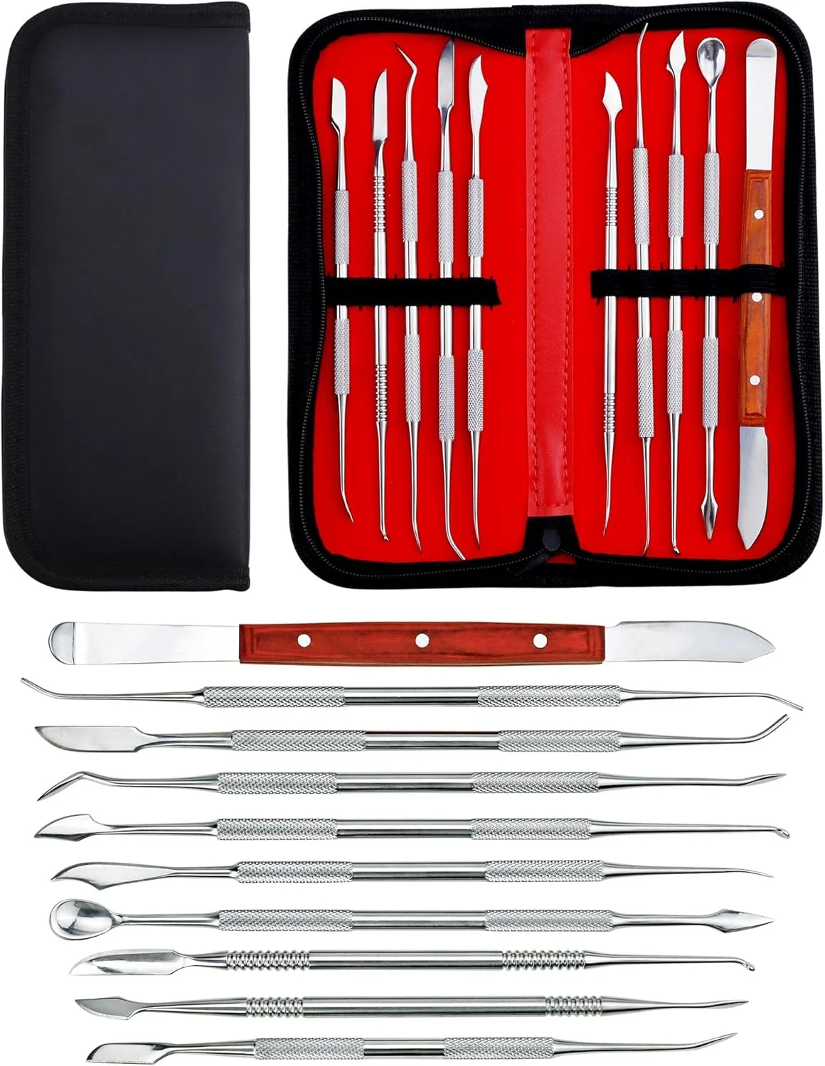 مجموعه 10 عددی ابزار حکاکی موم دندانپزشکی YETOOME با کیف، ابزار مجسمه سازی سفالی از جنس استیل ضد زنگ برای حکاکی گچ دندانپزشکی مجموعه 10 عددی ابزار حکاکی موم دندانپزشکی YETOOME با کیف، ابزار مجسمه سازی سفالی از جنس استیل ضد زنگ برای حکاکی گچ دندانپزشکی