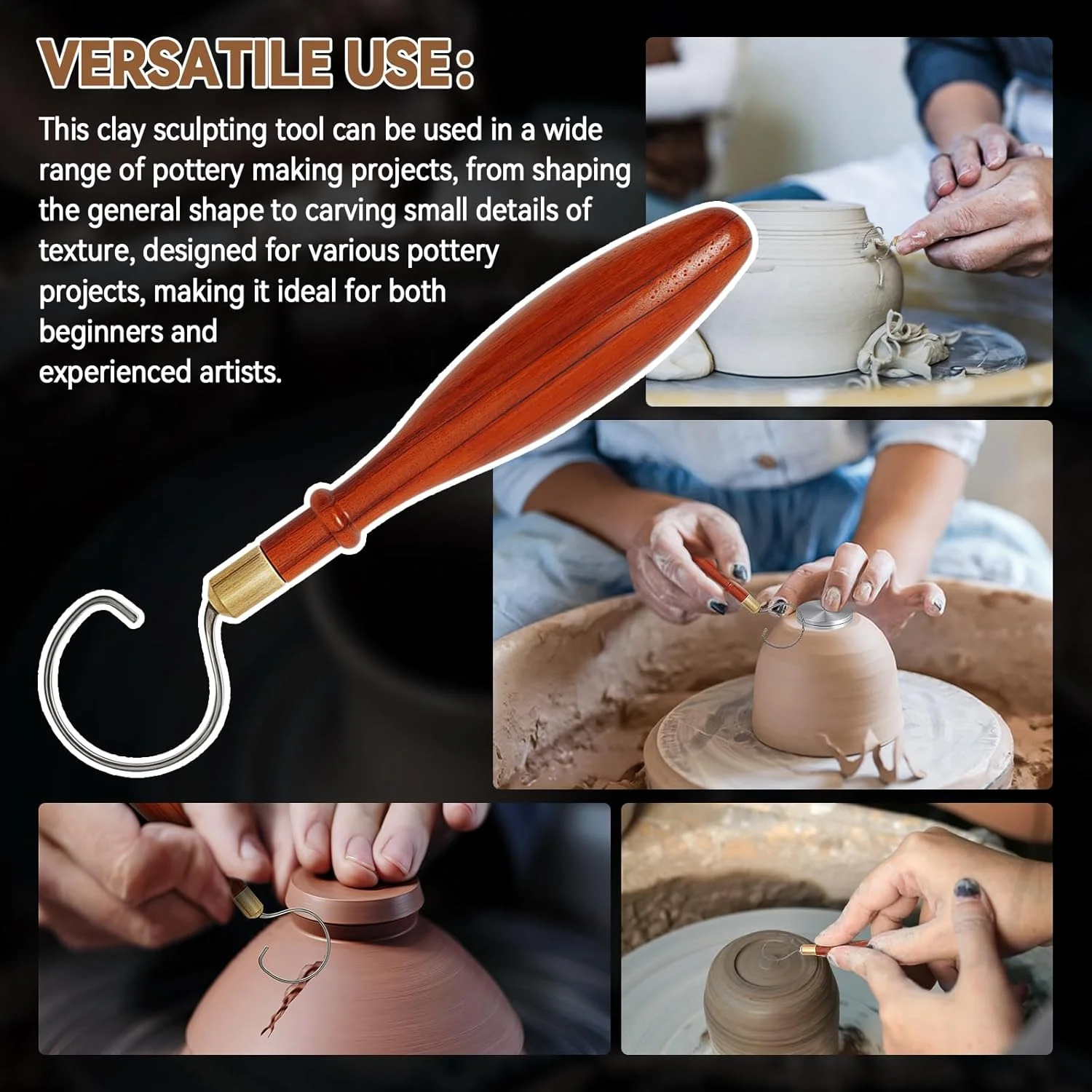 ابزار پرداخت سفال SYWAN، ابزار مجسمه سازی خاک رس، سر برش فولاد تنگستن، کاتر روبانی چوب مرجانی آفریقایی، ابزار پرداخت سفال، ابزار گِل، ابزار حکاکی مدل سازی سفال (شکل G)