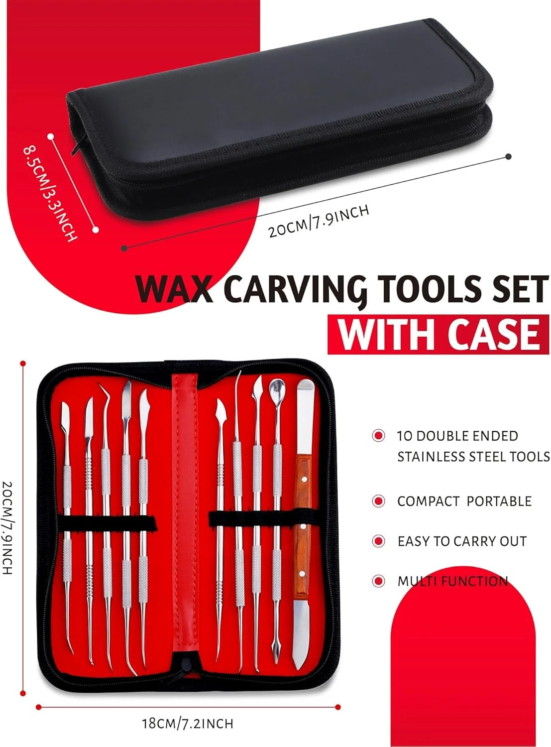 مجموعه 10 عددی ابزار حکاکی موم دندانپزشکی YETOOME با کیف، ابزار مجسمه سازی سفالی از جنس استیل ضد زنگ برای حکاکی گچ دندانپزشکی