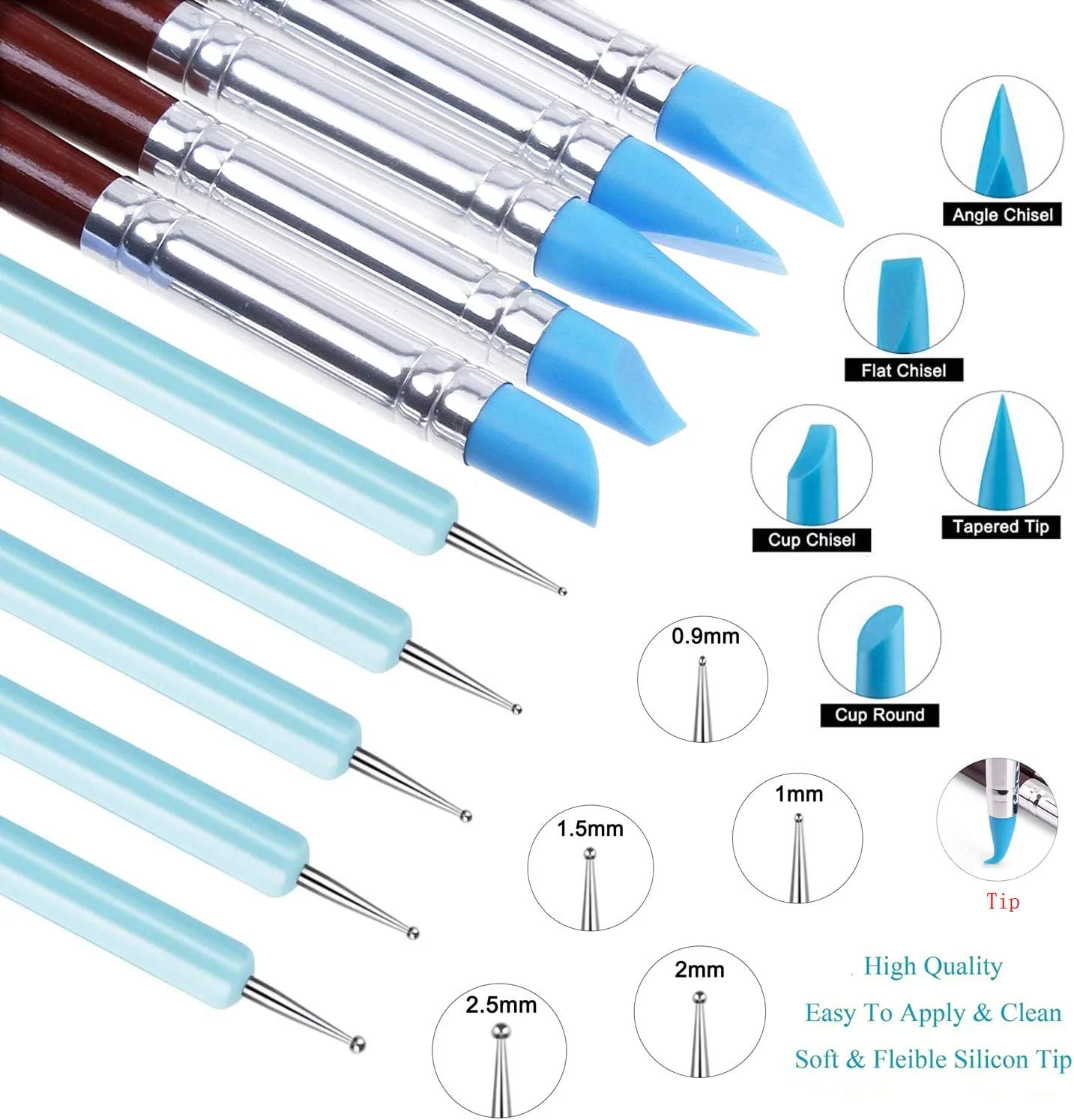 ابزار مجسمه سازی خمیر سیلیکونی Yagugu - مجموعه 10 عددی ابزار نقطه گذاری مدل سازی برای صنایع دستی سفالگری، سنگ، ناخن، ترکیب، طراحی