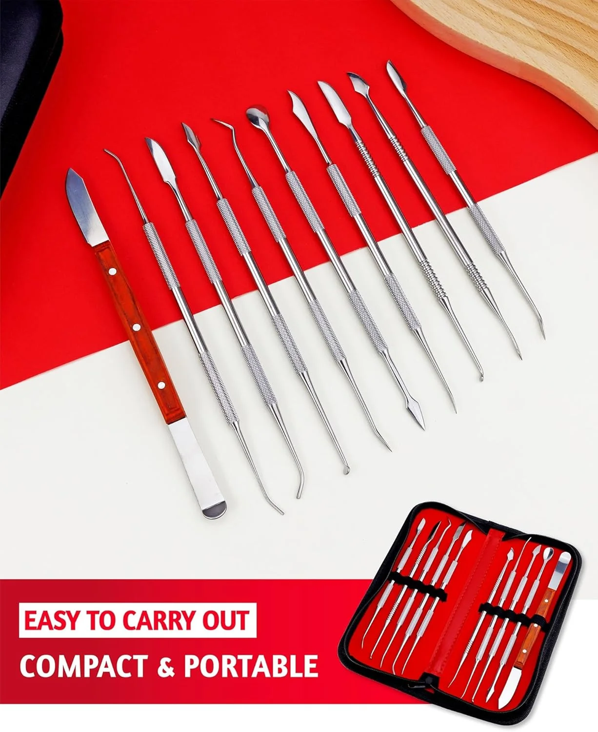 مجموعه 10 عددی ابزار حکاکی موم دندانپزشکی YETOOME با کیف، ابزار مجسمه سازی سفالی از جنس استیل ضد زنگ برای حکاکی گچ دندانپزشکی