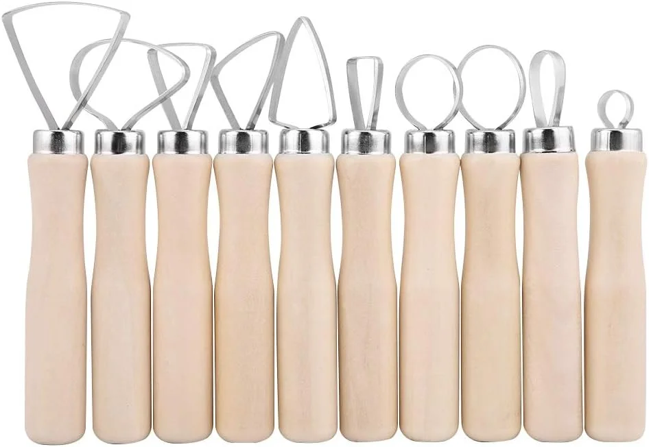 ابزار مجسمه سازی Fdit، ست 10 عددی دسته چوبی برای صنایع دستی سفالی، ست ابزار مجسمه سازی خاک رس با طراحی لبه صاف