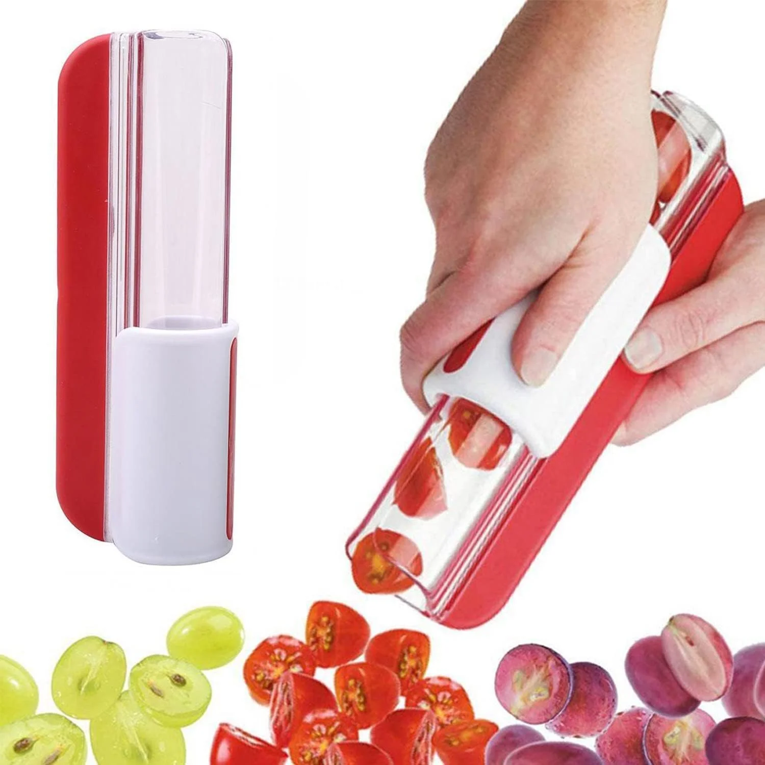 برش دهنده میوه - برش دهنده گوجه فرنگی/انگور/گیلاس، تزئین آشپزخانه میوه، کمک آشپزخانه، برش دهنده سبزیجات، ابزار آشپزخانه (قرمز، تک سایز) برش دهنده میوه - برش دهنده گوجه فرنگی/انگور/گیلاس، تزئین آشپزخانه میوه، کمک آشپزخانه، برش دهنده سبزیجات، ابزار آشپزخانه (قرمز، تک سایز)