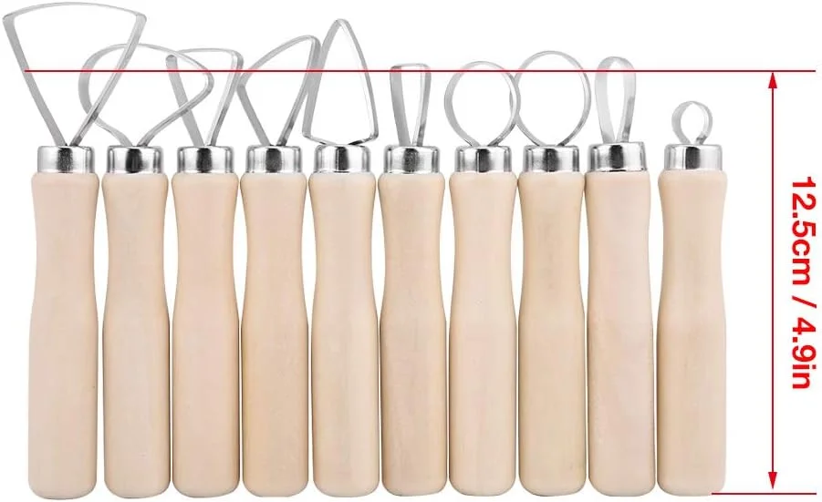 ابزار مجسمه سازی Fdit، ست 10 عددی دسته چوبی برای صنایع دستی سفالی، ست ابزار مجسمه سازی خاک رس با طراحی لبه صاف