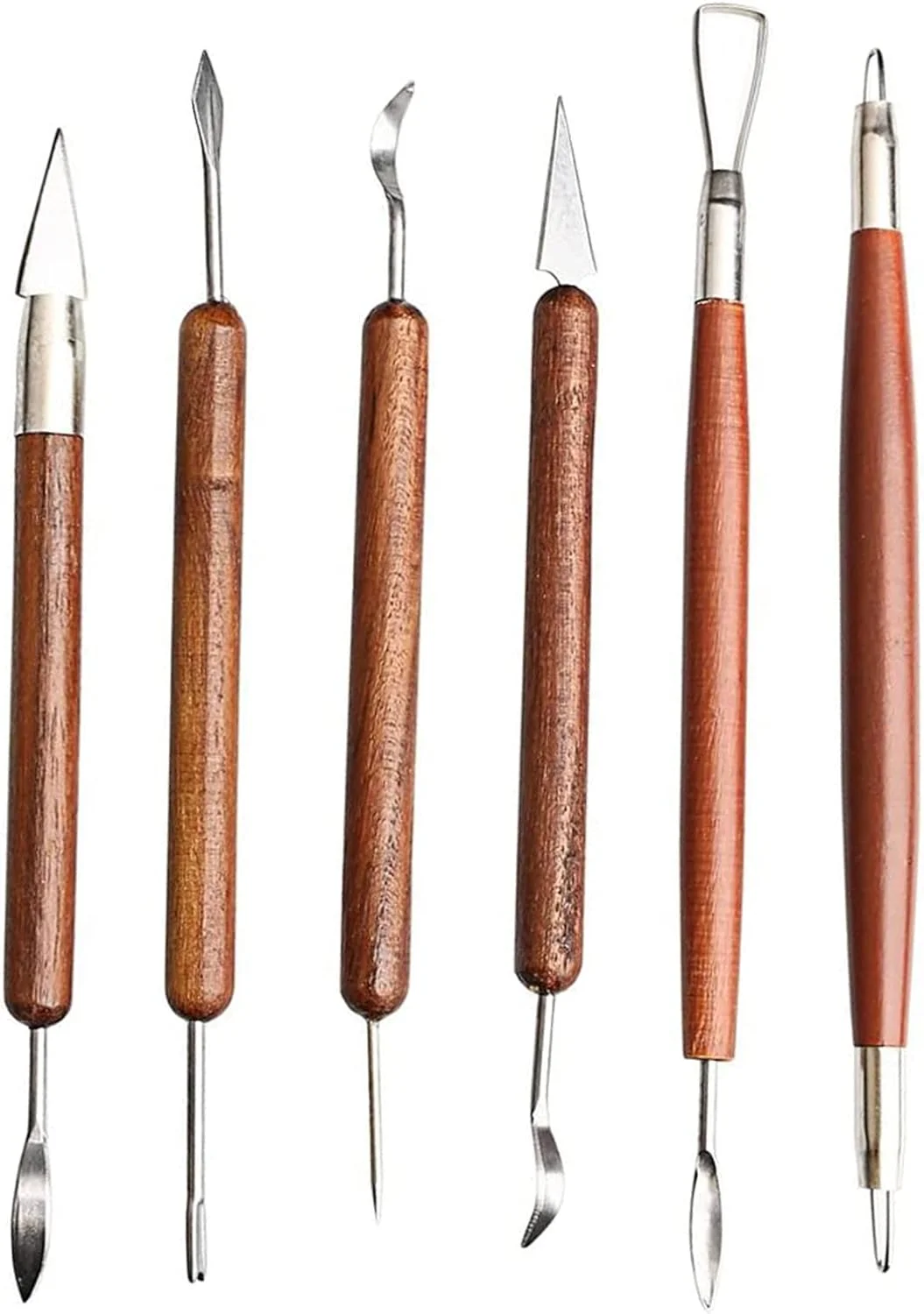 S & E TEACHER'S EDITION 6 Pcs Pottery & Clay Sculpting Tools, Double-Sided, Smooth Wooden Handles.