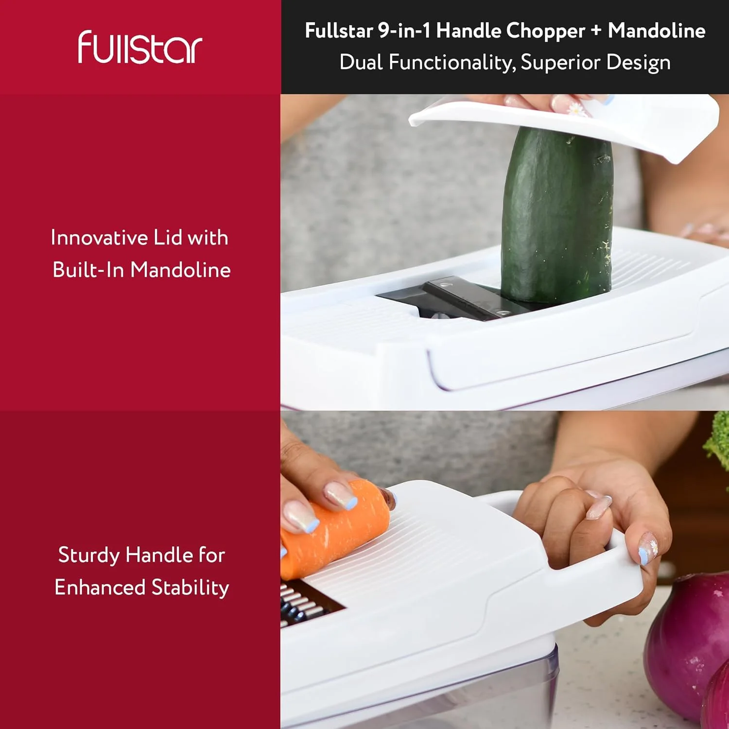 خردکن سبزیجات و اسلایسر ماندولین فول استار برای آشپزخانه - خردکن غذا با ظرف، رنده پنیر، لوازم ضروری خانه و ابزار آشپزخانه (لایت - 9 در 1)