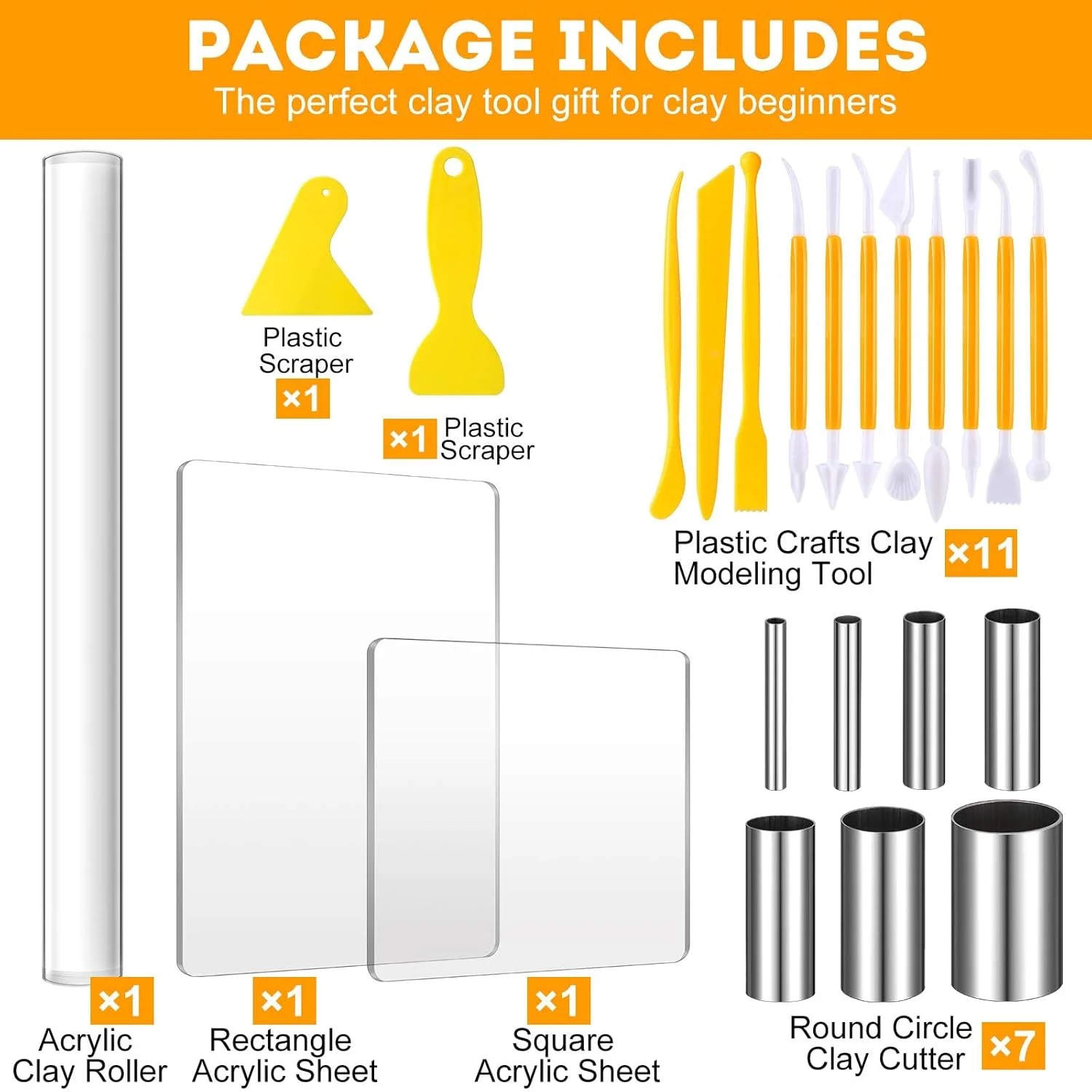 ست 24 عددی ابزار سفالگری DIY، شامل وردنه اکریلیک، کاردک پلاستیکی، برش دایره ای استیل ضد زنگ، ابزار شکل دهی خمیر پلیمری برای پروژه های صنایع دستی ست 24 عددی ابزار سفالگری DIY، شامل وردنه اکریلیک، کاردک پلاستیکی، برش دایره ای استیل ضد زنگ، ابزار شکل دهی خمیر پلیمری برای پروژه های صنایع دستی