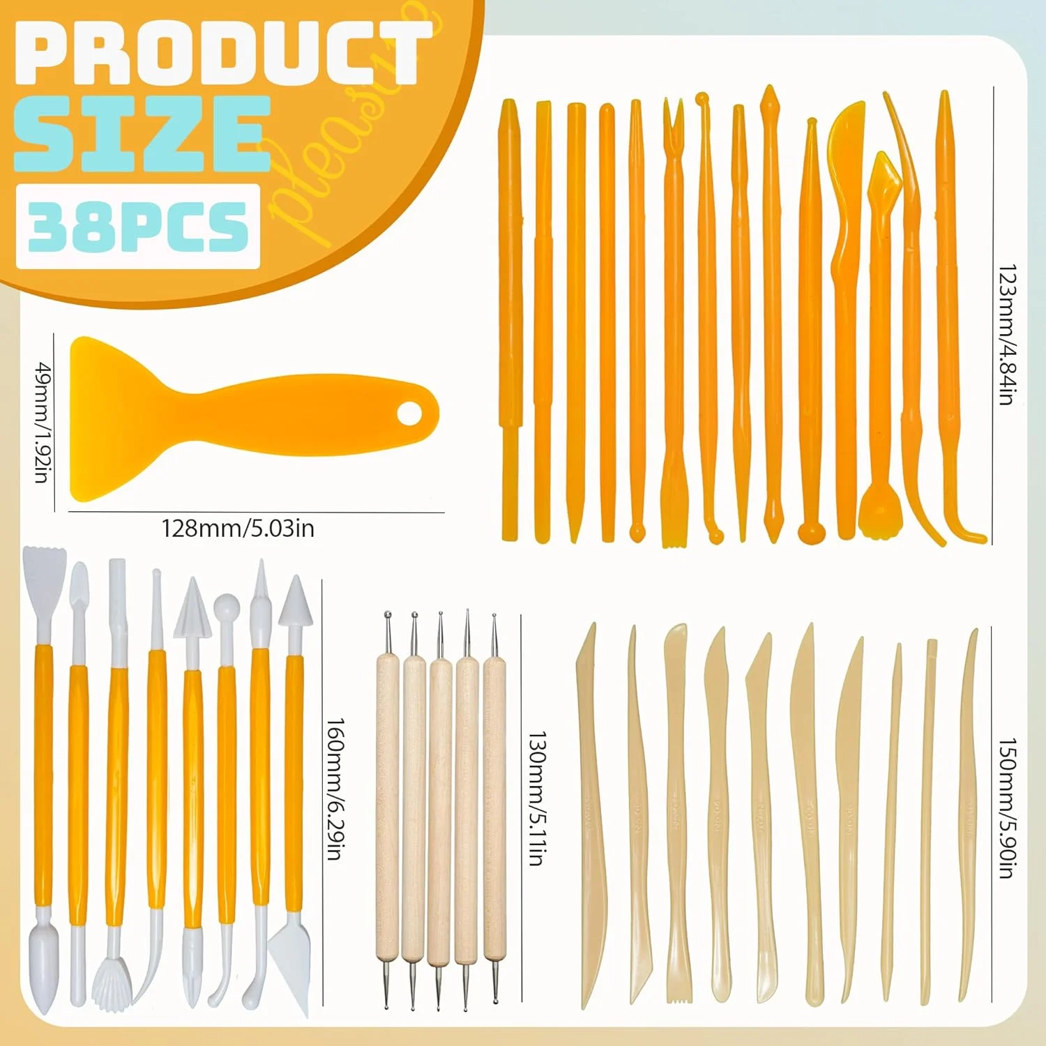 ابزار سفالگری و مجسمه سازی خمیر هوا خشک، 38 تکه ابزار مجسمه سازی خاک رس، ابزار مدل سازی خاک رس، ابزار مجسمه سازی خاک رس برای مجسمه سازی، خاک رس مدل سازی، پلیمر، سرامیک، برجسته سازی، ابزار خاک رس پلیمری، ابزار حکاکی چوب