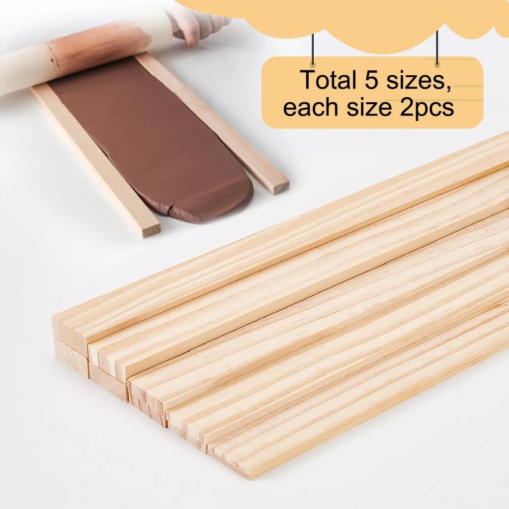 BENECREAT 10 عدد ورق چوبی ابزار سفالگری، 5 اندازه راهنمای میله گلی مستطیلی برای ضخامت خاک رس پلیمری سفالگری BENECREAT 10 عدد ورق چوبی ابزار سفالگری، 5 اندازه راهنمای میله گلی مستطیلی برای ضخامت خاک رس پلیمری سفالگری