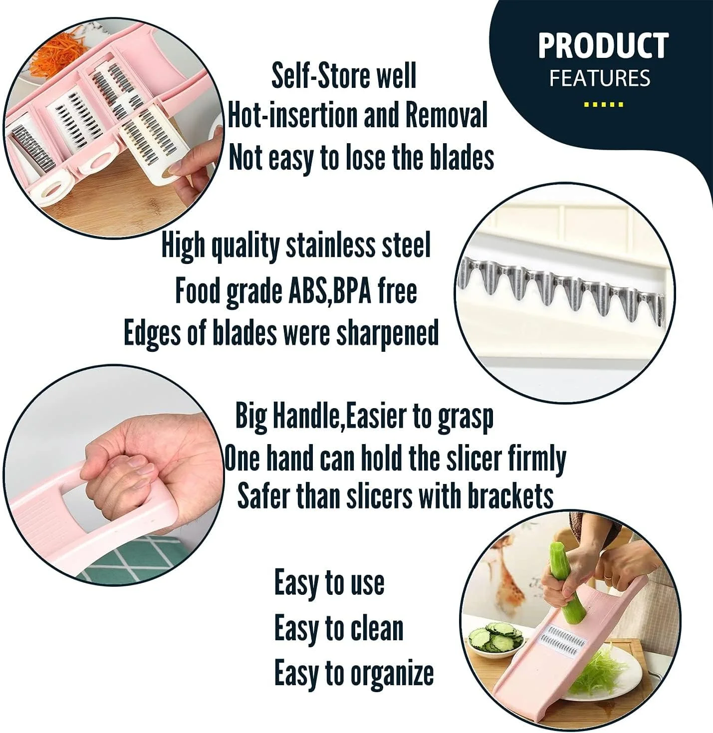 اسلایسر چندکاره 5 در 1 دفسدار برای آشپزخانه، اسلایسر سبزیجات با تیغه های متنوع برای چیپس سیب زمینی، خردکن سبزیجات، برش دهنده سبزیجات، خردکن رشته ای و پوست کن برای کارهای کوچک در آشپزخانه، صورتی اسلایسر چندکاره 5 در 1 دفسدار برای آشپزخانه، اسلایسر سبزیجات با تیغه های متنوع برای چیپس سیب زمینی، خردکن سبزیجات، برش دهنده سبزیجات، خردکن رشته ای و پوست کن برای کارهای کوچک در آشپزخانه، صورتی