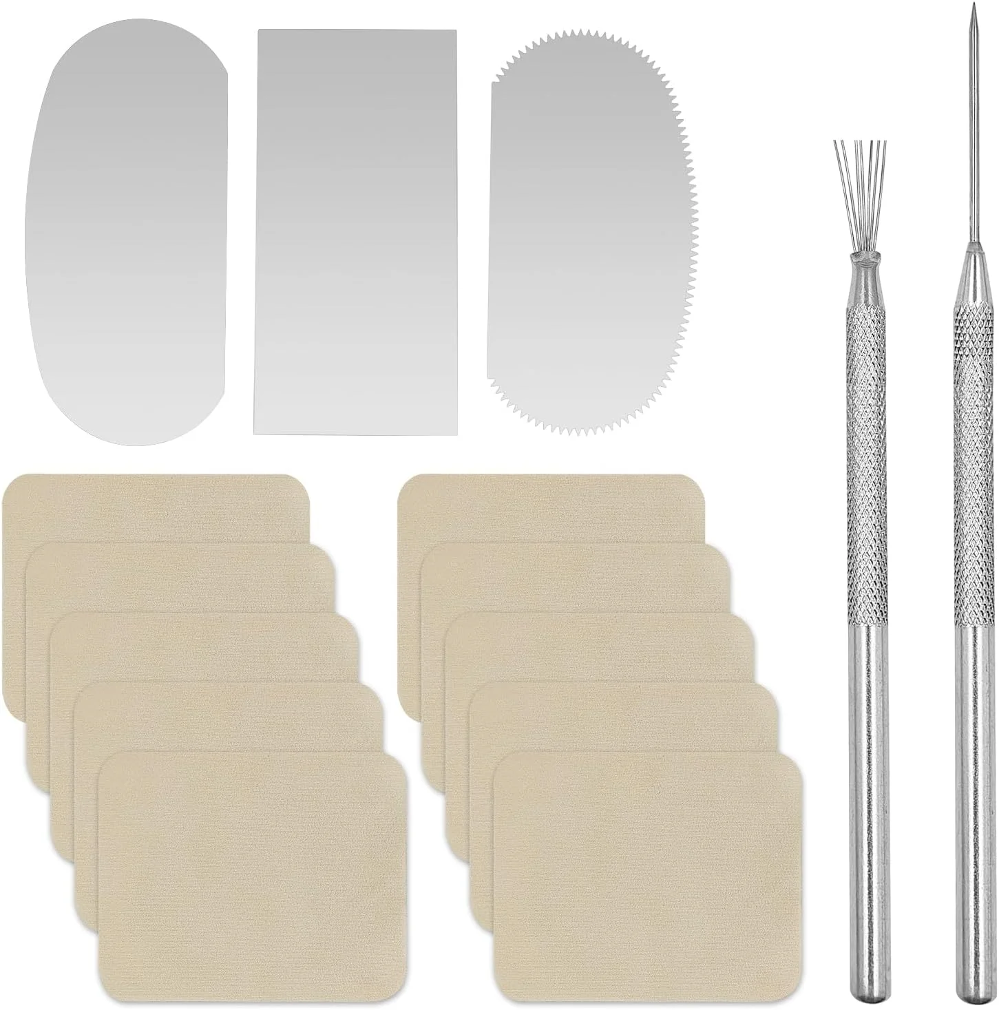 ست 10 عددی پارچه شمواه از پیش برش خورده + 3 ابزار مجسمه سازی سفالگری + 1 سوزن سرامیکی رسی + 1 ابزار بافت سیم پر برای جزئیات صنایع دستی، ابزار سفالگری رسی برای صاف کردن لبه های کوزه