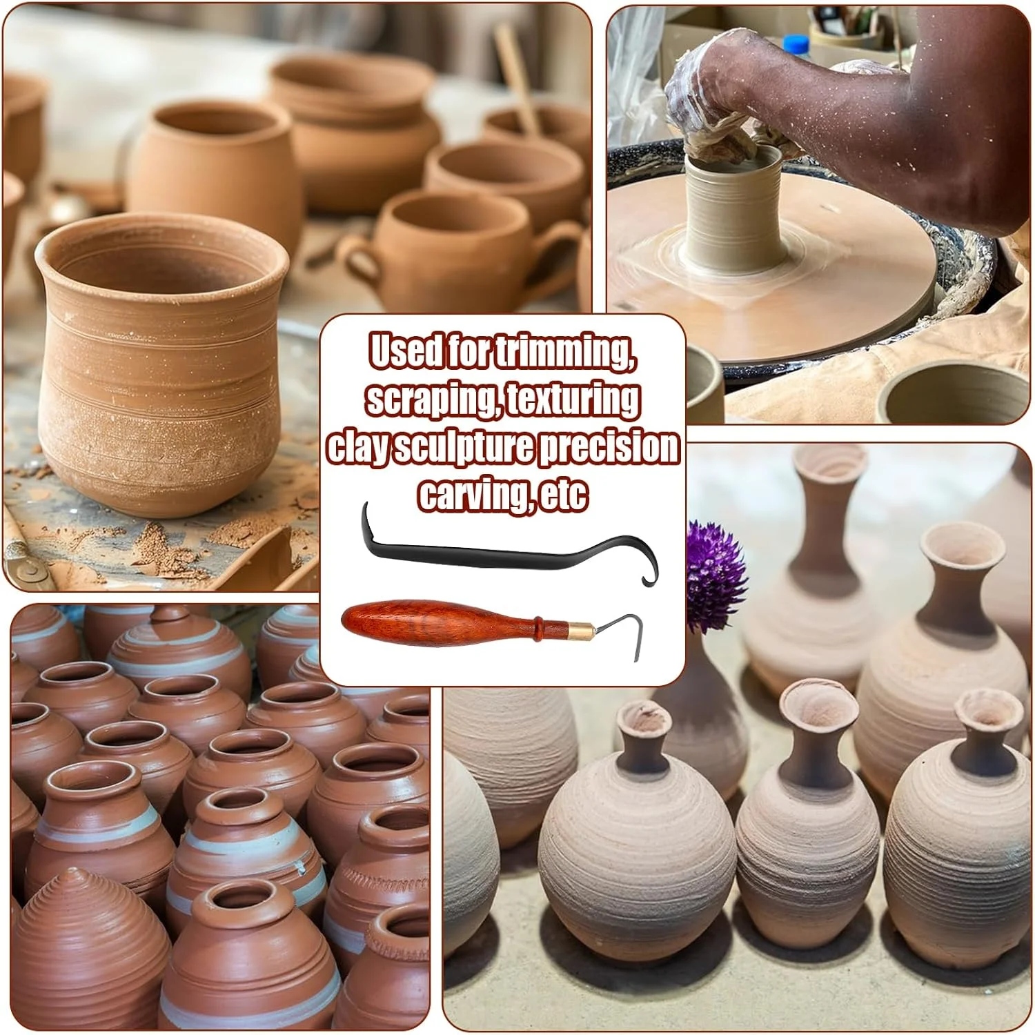 ابزار پرداخت سفالگری SYWAN، ابزار مجسمه سازی خاک رس با سر برش فولاد تنگستن، ابزار سفالگری دو طرفه + L شکل، ابزار حکاکی مدل سازی سفال رسی