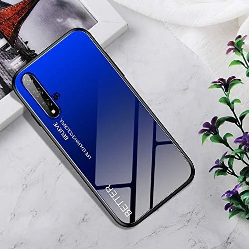 قاب محافظ شیشه ای مقاوم در برابر ضربه + TPU برای گوشی هواوی Honor 20 (طرح سحابی رنگارنگ) Yyq (رنگ: آبی مشکی)