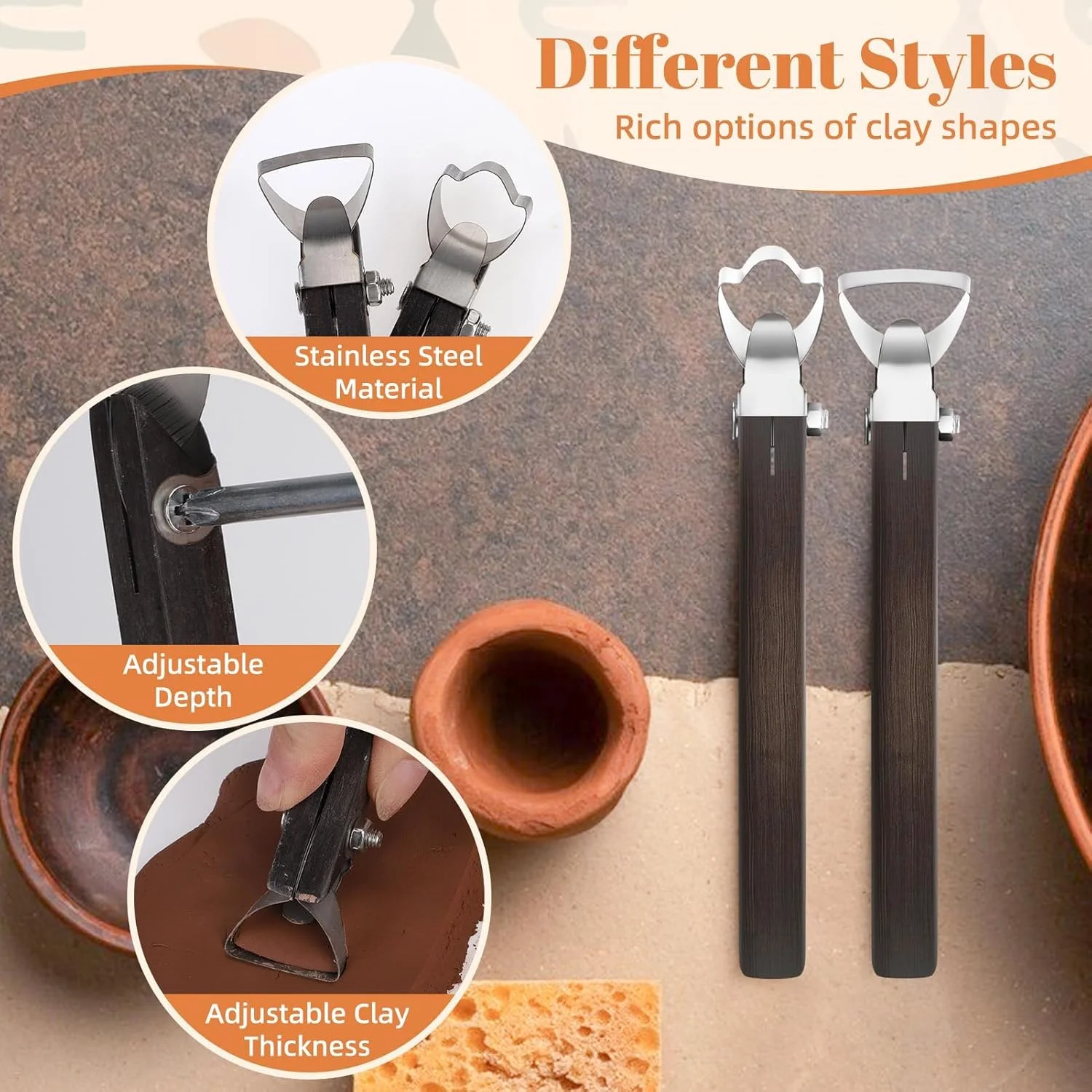 NALACAL ست 2 عددی ابزار مجسمه سازی خراشنده، ابزار حکاکی سفالگری به همراه 12 عدد قالب فرم دسته لیوان، ابزار ساخت دسته سفالی برای ساخت دسته فنجان چای، مجسمه سازی سرامیکی (قهوه ای تیره)