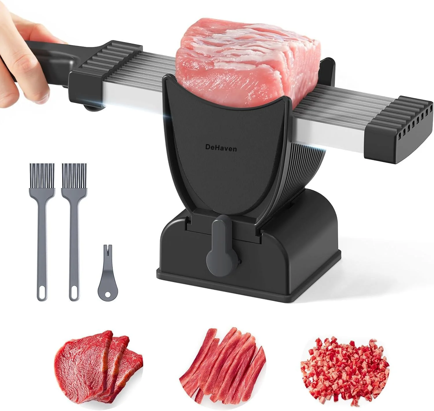 ست چاقوی آشپزخانه و برش گوشت باربیکیو DeHaven، برش دهنده گوشت تازه برای برش، خرد کردن گوشت گاو، مرغ، گوشت گوسفند، برش دهنده مواد غذایی برای آشپزی در خانه، باربیکیو، هات پات، طراحی بادوام، روکش مشکی