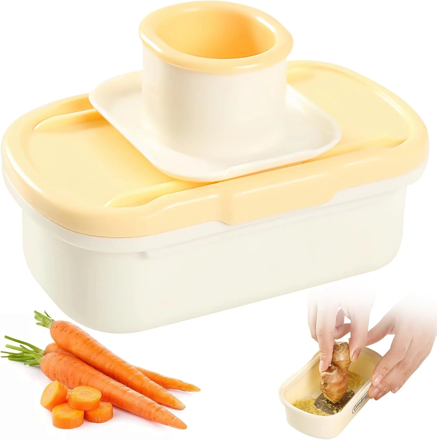 آزونه آسیاب دستی سیر و رنده زنجبیل، ابزار آشپزخانه چند منظوره 2 در 1 با برش دهنده سبزیجات، ایده آل برای استفاده روزانه و پخت و پز در فضای باز (زرد)