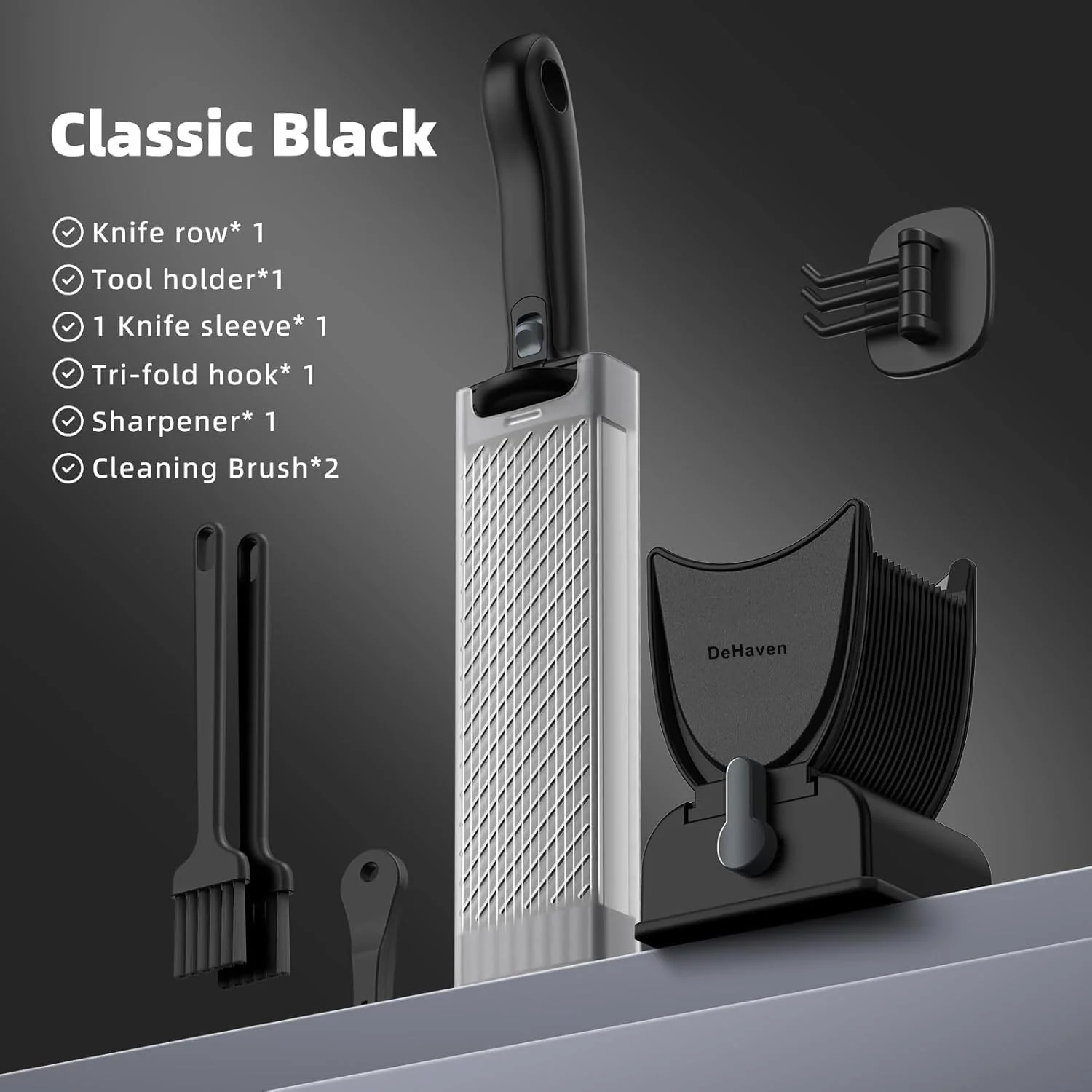 ست چاقوی آشپزخانه و برش گوشت باربیکیو DeHaven، برش دهنده گوشت تازه برای برش، خرد کردن گوشت گاو، مرغ، گوشت گوسفند، برش دهنده مواد غذایی برای آشپزی در خانه، باربیکیو، هات پات، طراحی بادوام، روکش مشکی
