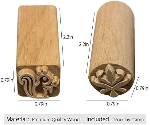 مجموعه 16 عددی مهر سفالی چوبی TINTON LIFE، ابزار سفالگری، مهر بلوک چوبی
