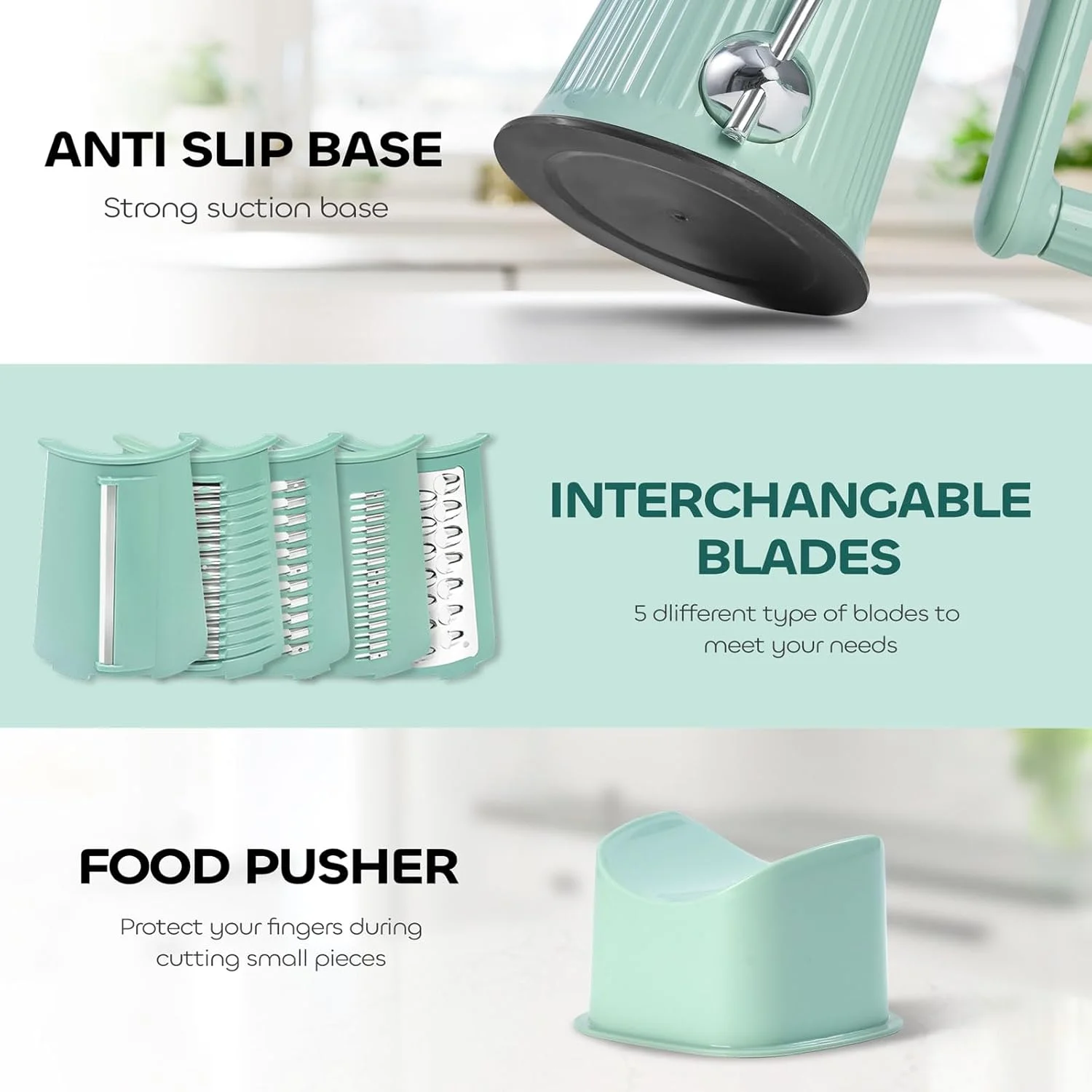 رنده چرخشی پنیر Angju با دسته، خردکن سبزیجات با 5 تیغه و پایه مکش قوی، برش دهنده سبزیجات و اسلایسر ماندولین برای آشپزخانه، سالادساز، خردکن هویج با جعبه نگهداری تیغه رنده چرخشی پنیر Angju با دسته، خردکن سبزیجات با 5 تیغه و پایه مکش قوی، برش دهنده سبزیجات و اسلایسر ماندولین برای آشپزخانه، سالادساز، خردکن هویج با جعبه نگهداری تیغه