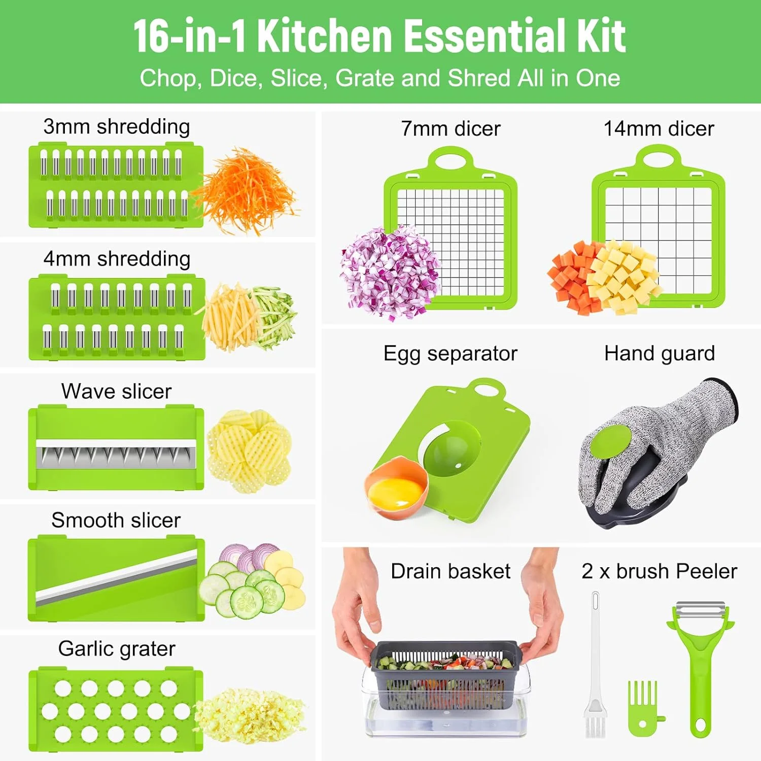 خردکن غذای 16 در 1 AWH Amzeth، خردکن حرفه ای پیاز، اسلایسر و خردکن سبزیجات آشپزخانه، با 8 تیغه، خردکن سیب زمینی هویج سیر، خاکستری خردکن غذای 16 در 1 AWH Amzeth، خردکن حرفه ای پیاز، اسلایسر و خردکن سبزیجات آشپزخانه، با 8 تیغه، خردکن سیب زمینی هویج سیر، خاکستری