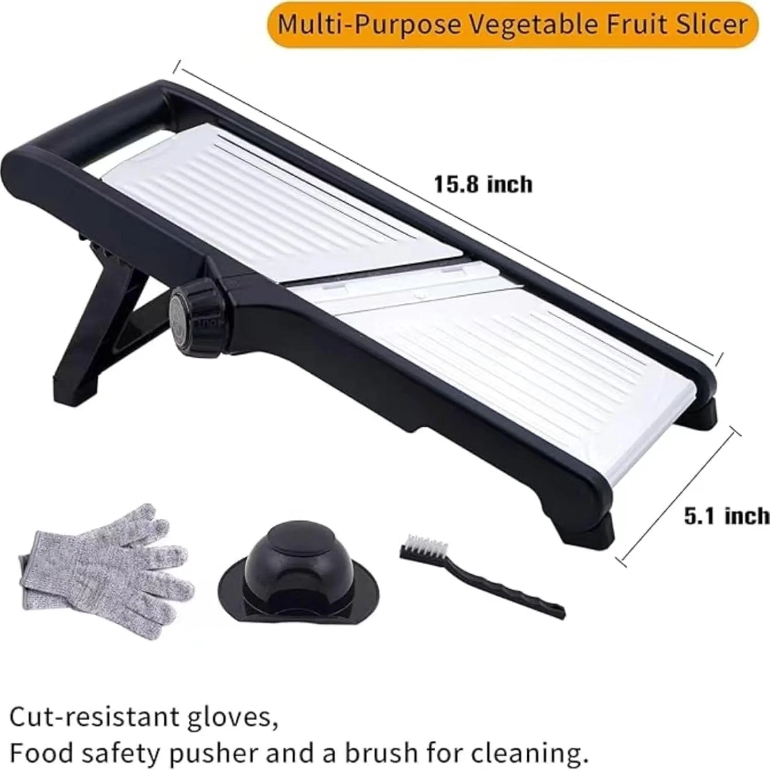 اسلایسر ماندولین قابل تنظیم ALMEKAQUZ، اسلایسر همه کاره ماندولین برای آشپزخانه، اسلایسر غذای ماندولین استیل ضد زنگ، ماندولین، اسلایسر سیب زمینی، اسلایسر گوجه فرنگی به همراه دستکش های مقاوم در برابر برش و برس تمیز کننده